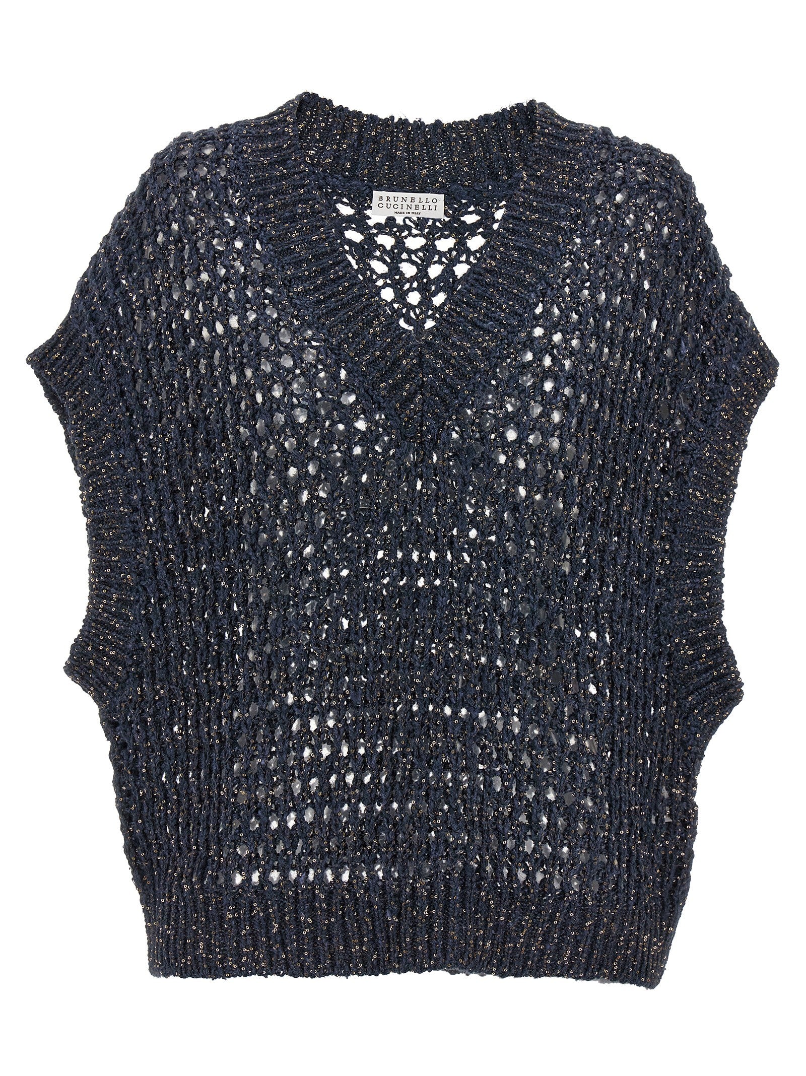 Brunello Cucinelli-Sequin Vest Gilet Blu-Donna