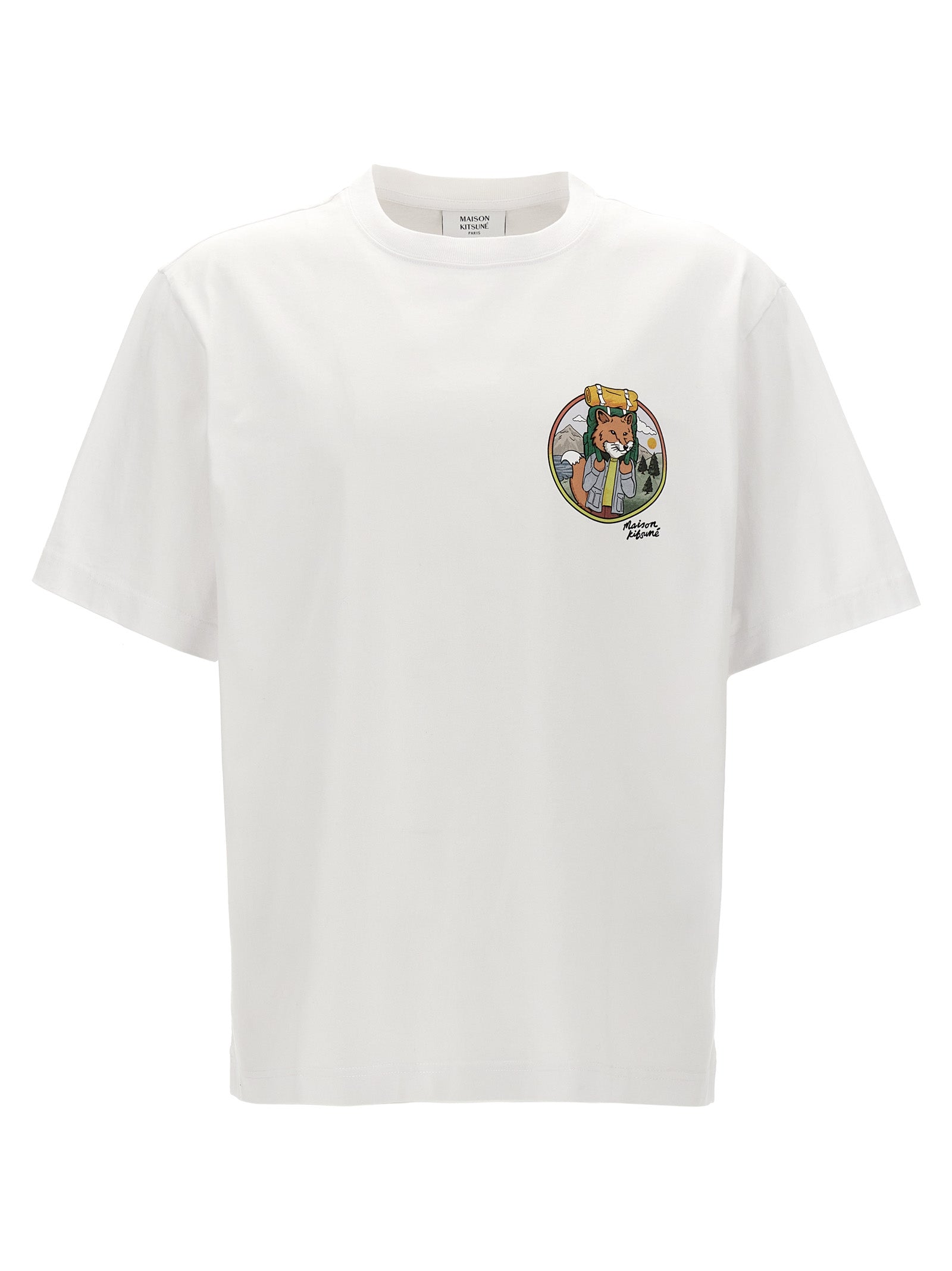 Maison Kitsune-Rambling Fox T Shirt Bianco-Uomo