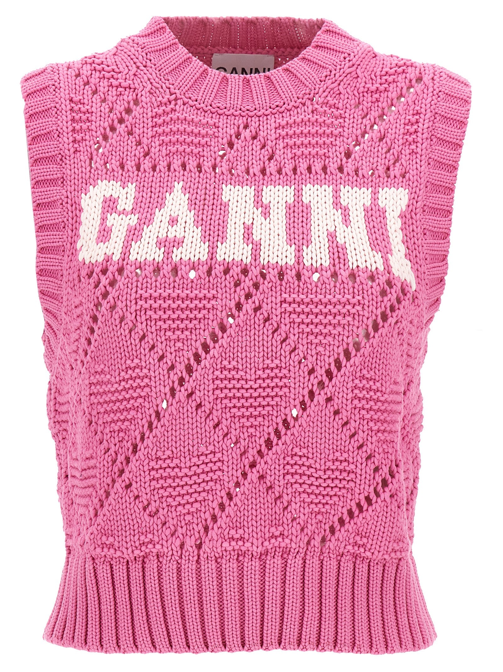 Ganni-Logo Vest Gilet Fucsia-Donna