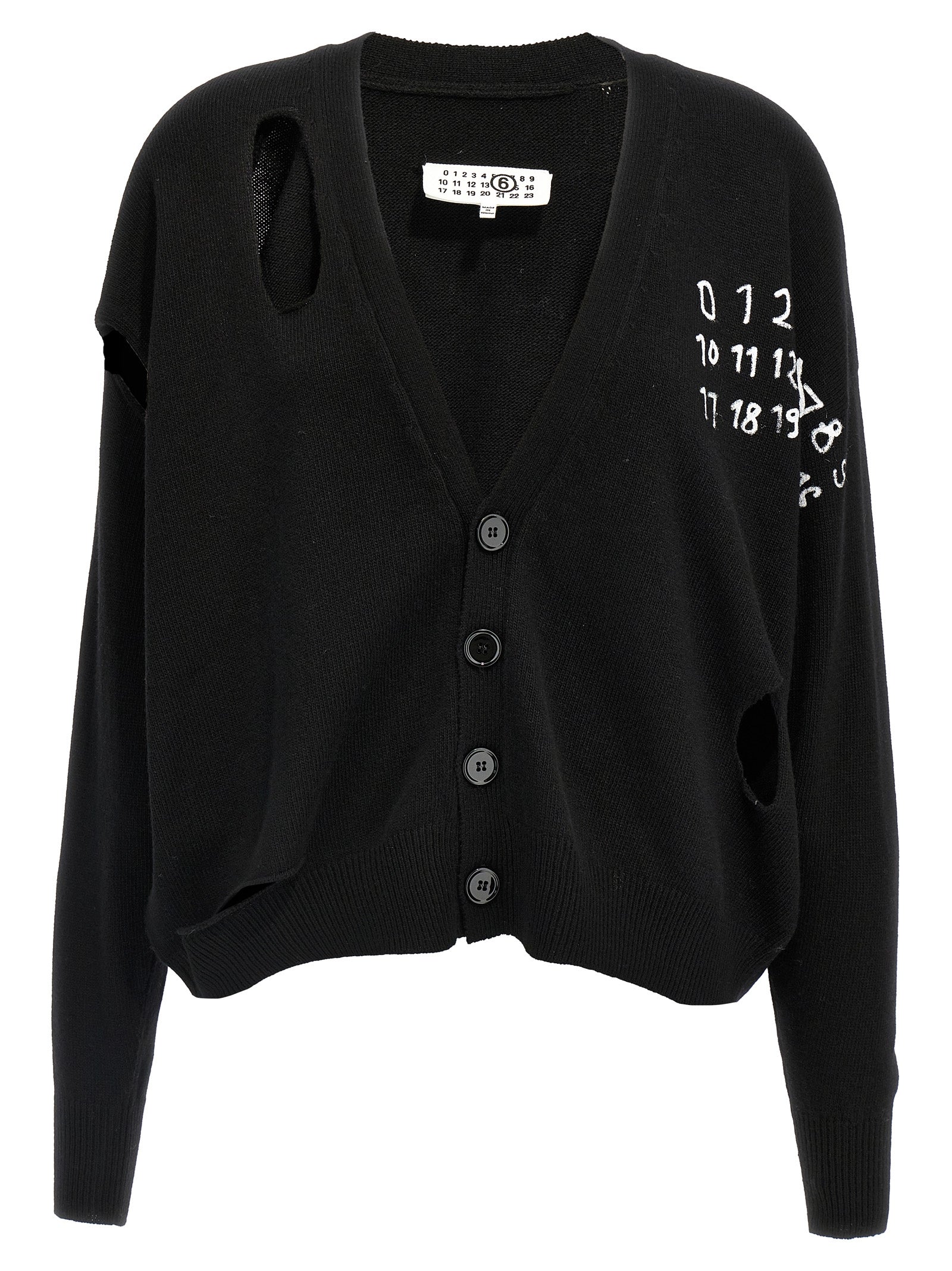 Mm6 Maison Margiela-Logo Print Cardigan Maglioni Bianco/Nero-Donna