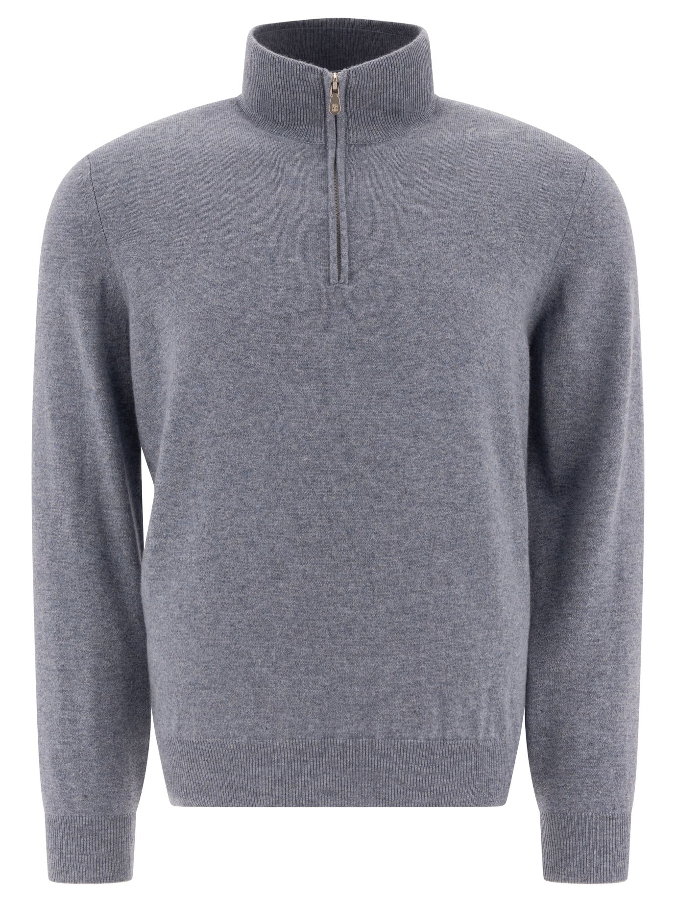 Brunello Cucinelli-Half-Zip Cashmere Sweater Knitwear Celeste-Uomo