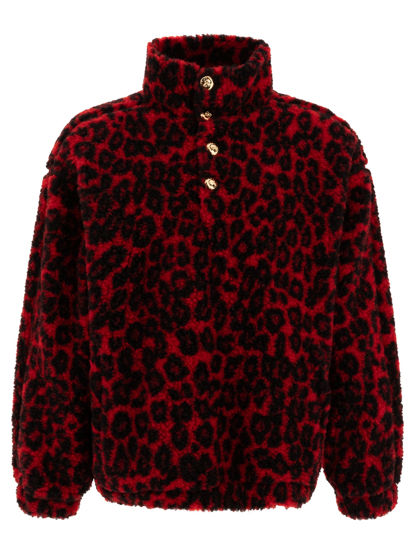 Alexander Mcqueen-Leopard Print Fleece Jacket Giacche Rosso-Uomo