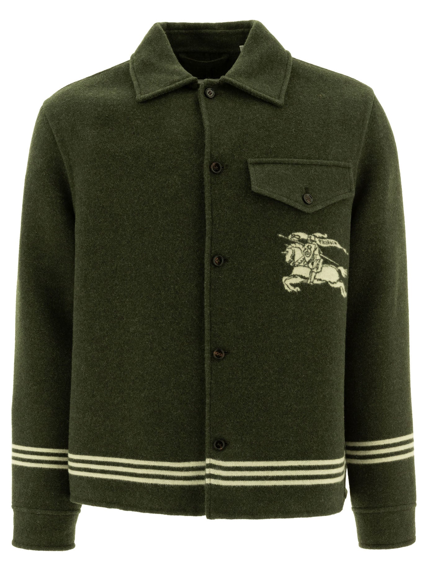 Burberry-Wool Overshirt With Ekd Giacche Verde-Uomo