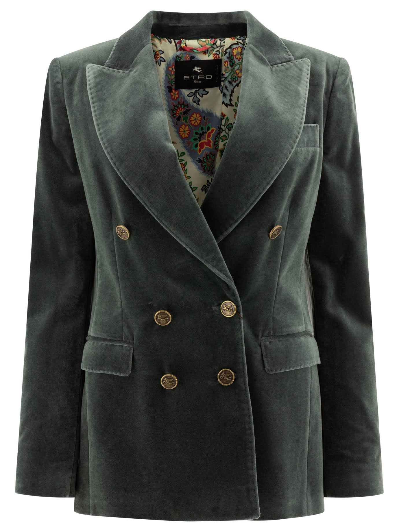 Etro-Double-Breasted Velvet Blazer Giacche Grey-Donna