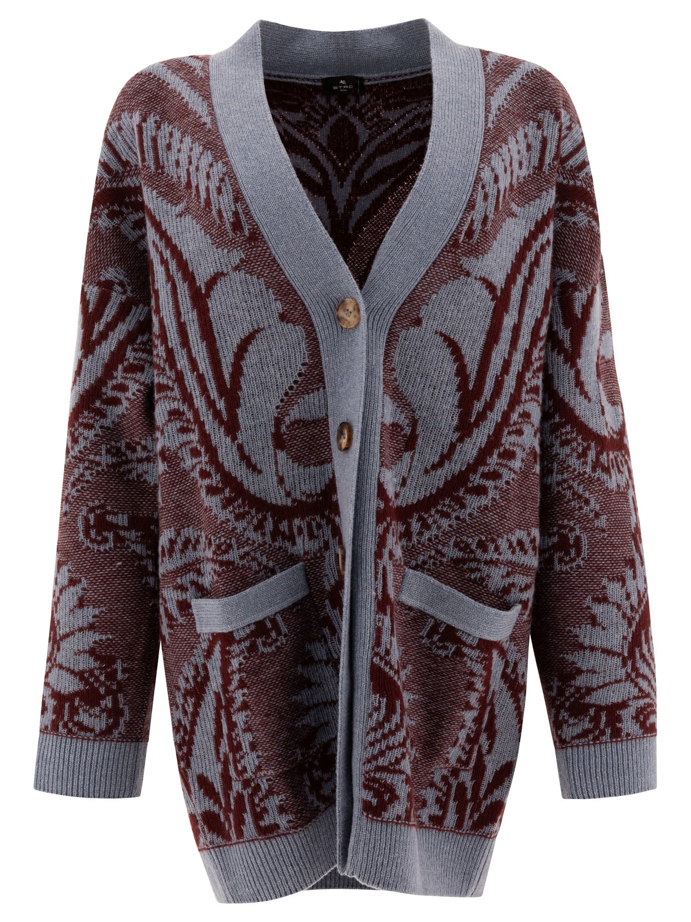 Etro-Wool Jacquard Cardigan Knitwear Celeste-Donna