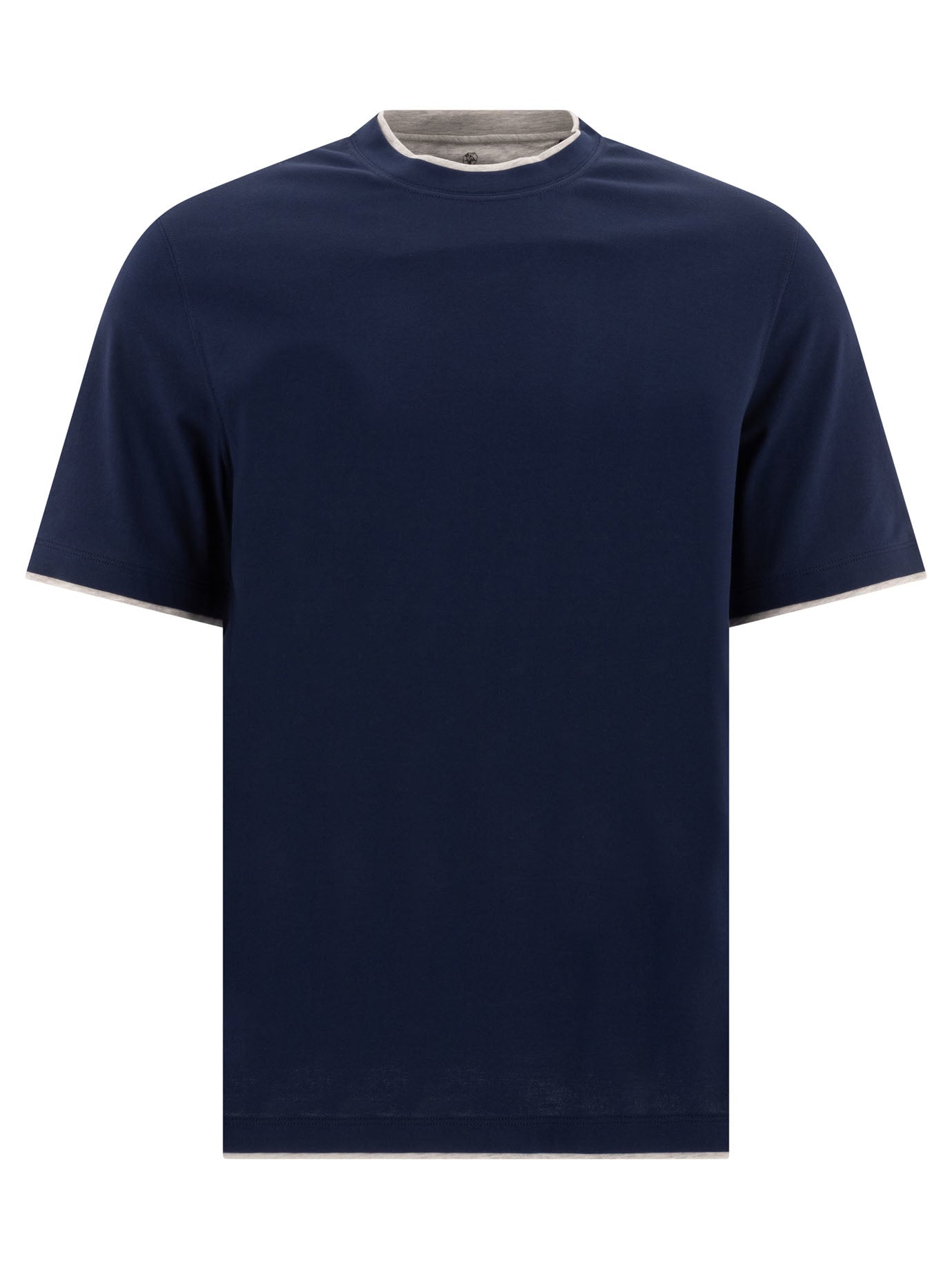 Brunello Cucinelli-Faux Layering T-Shirts Blu-Uomo