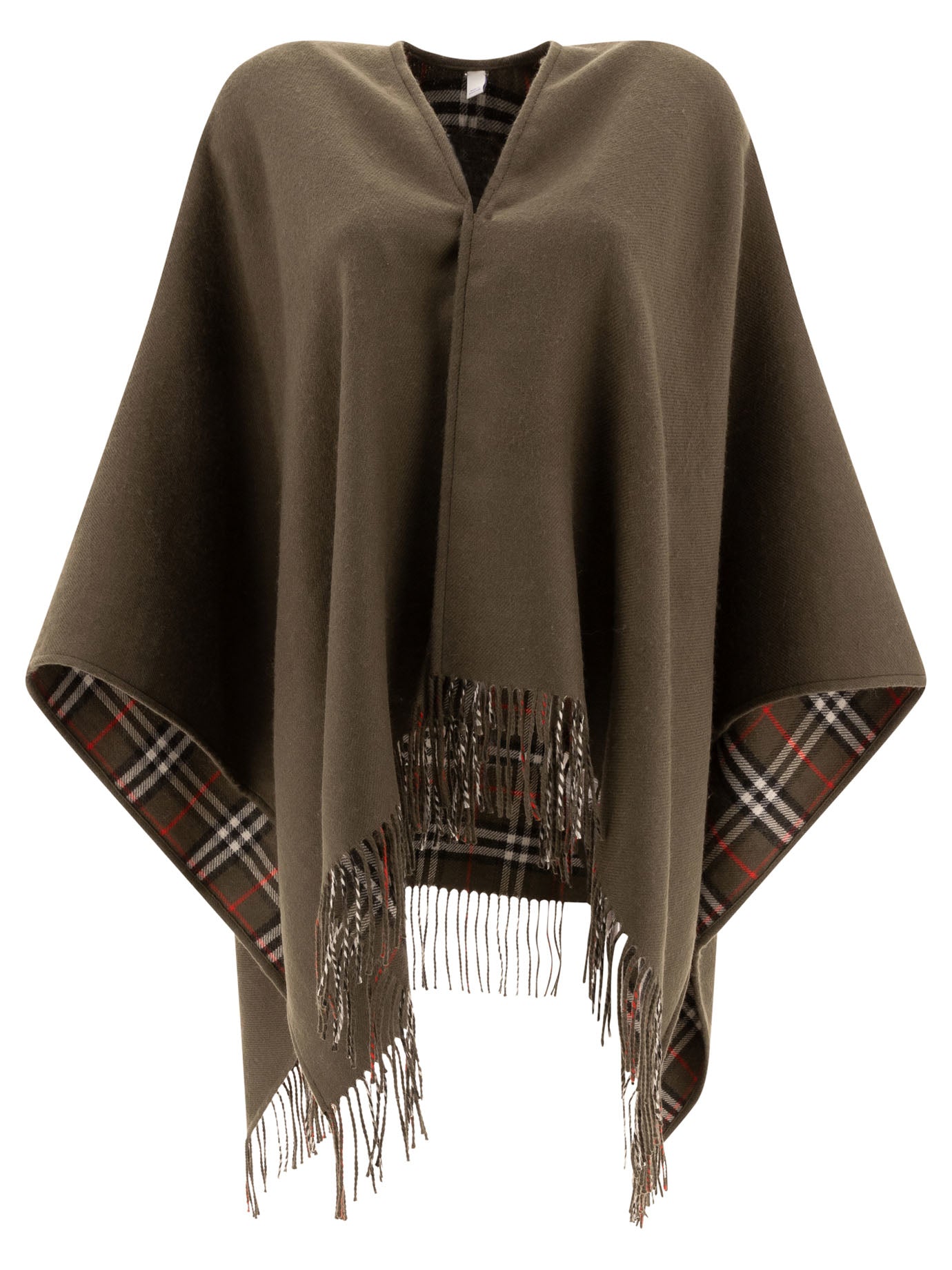 Burberry-Reversible Cape In Check Wool Coats Verde-Donna