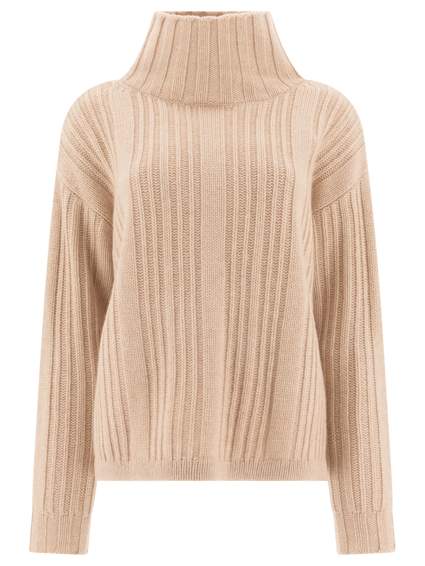 Max Mara-Wool And Cashmere Turtleneck Sweater Knitwear Beige-Donna