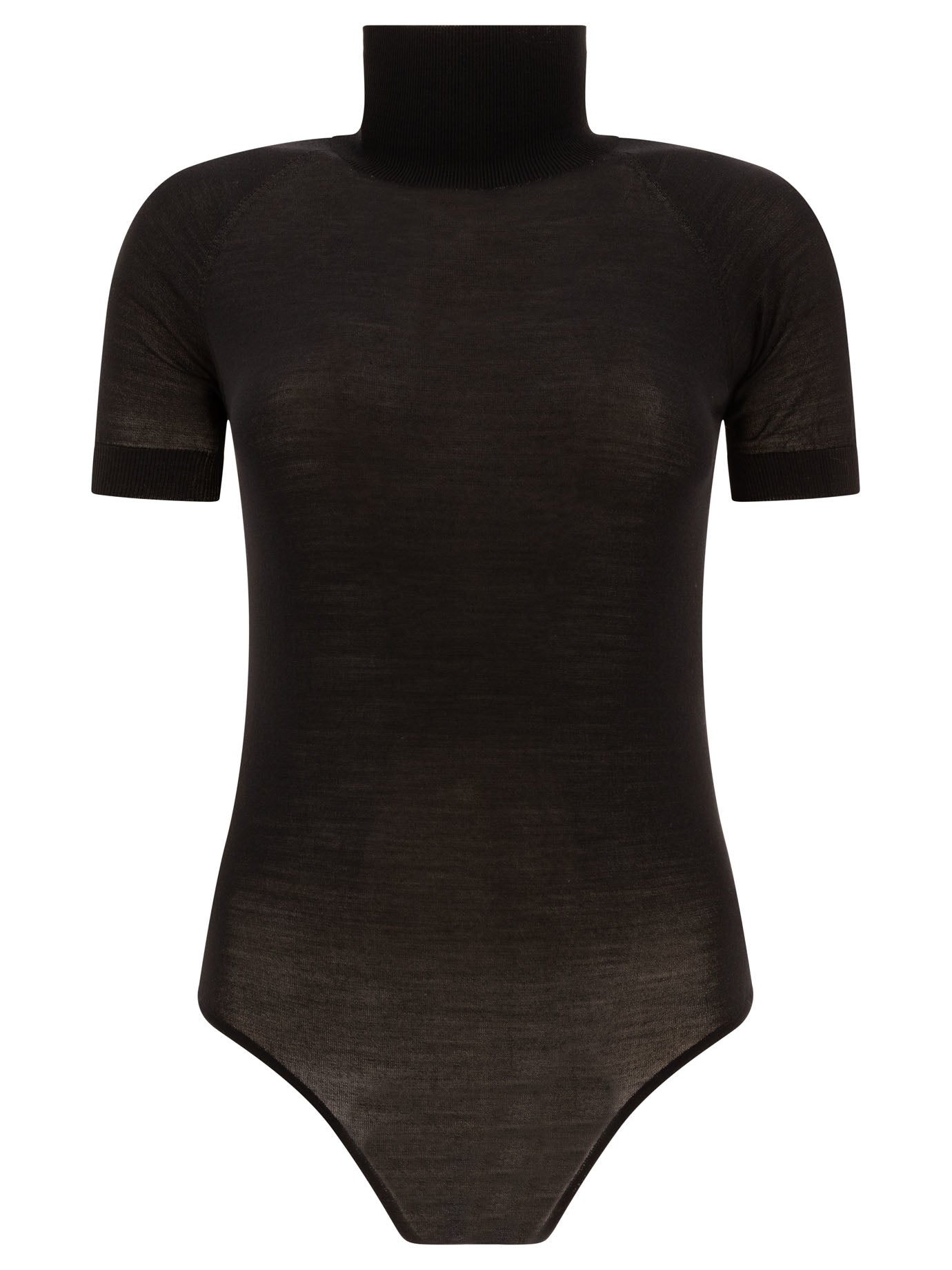 AlaïA-See-Through Wool Bodysuit Top Nero-Donna