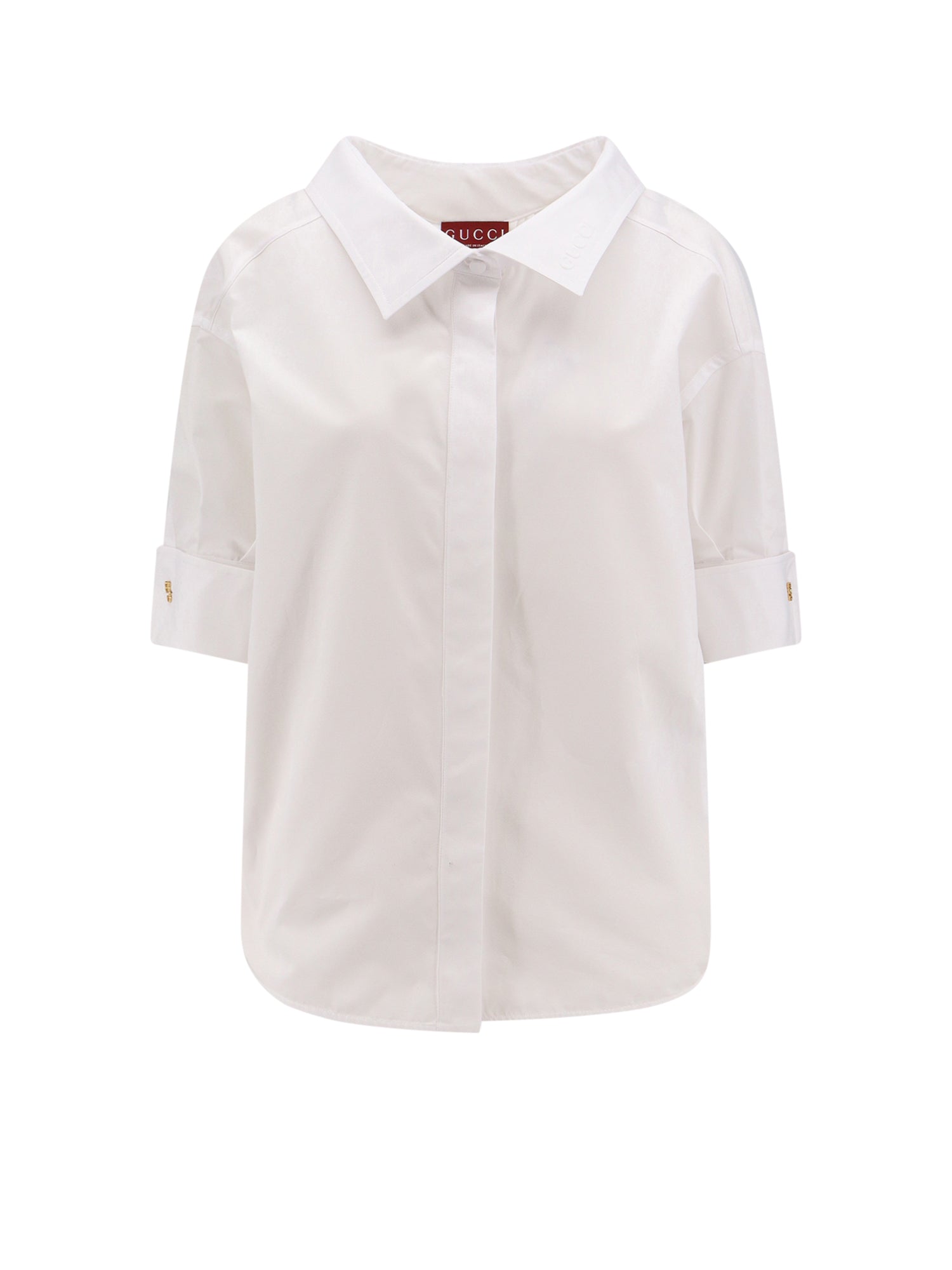 Gucci-Camicia in cotone con dettaglio Gucci in rilievo-Donna