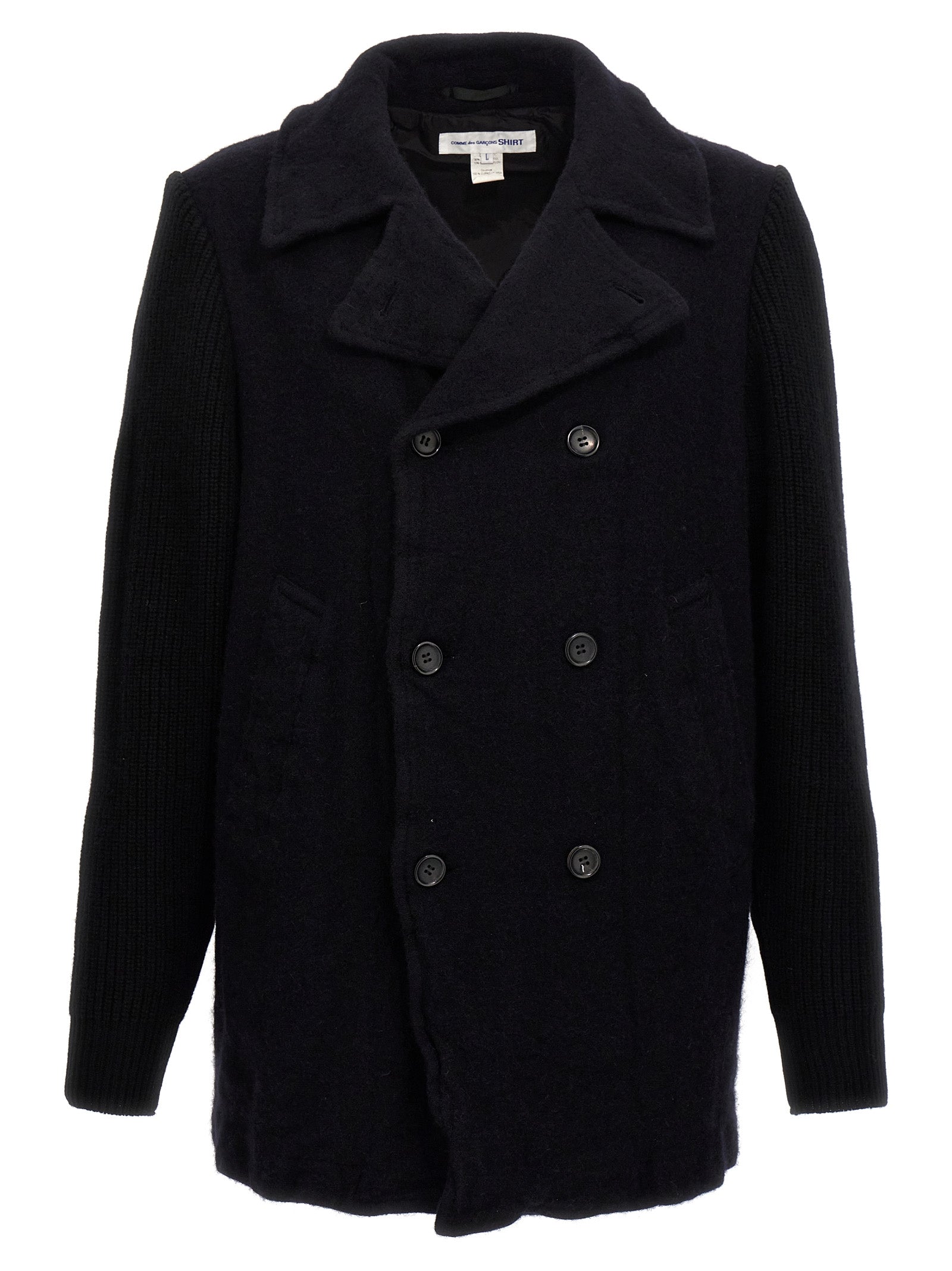 Comme Des GarçOns Shirt-Double-Breasted Wool Coat Trench E Impermeabili Blu-Uomo