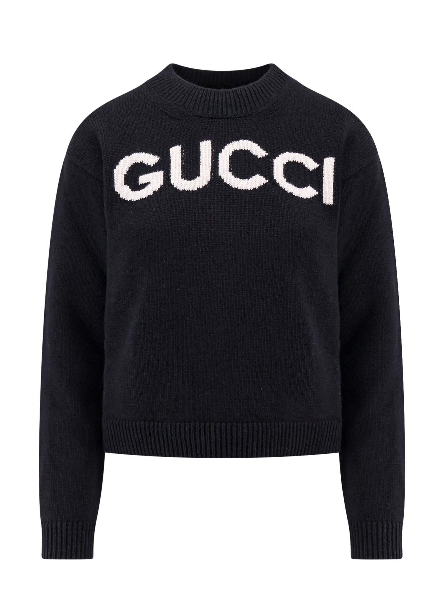 Gucci-Maglia in lana con ricamo GUCCI sulla parte anteriore-Donna