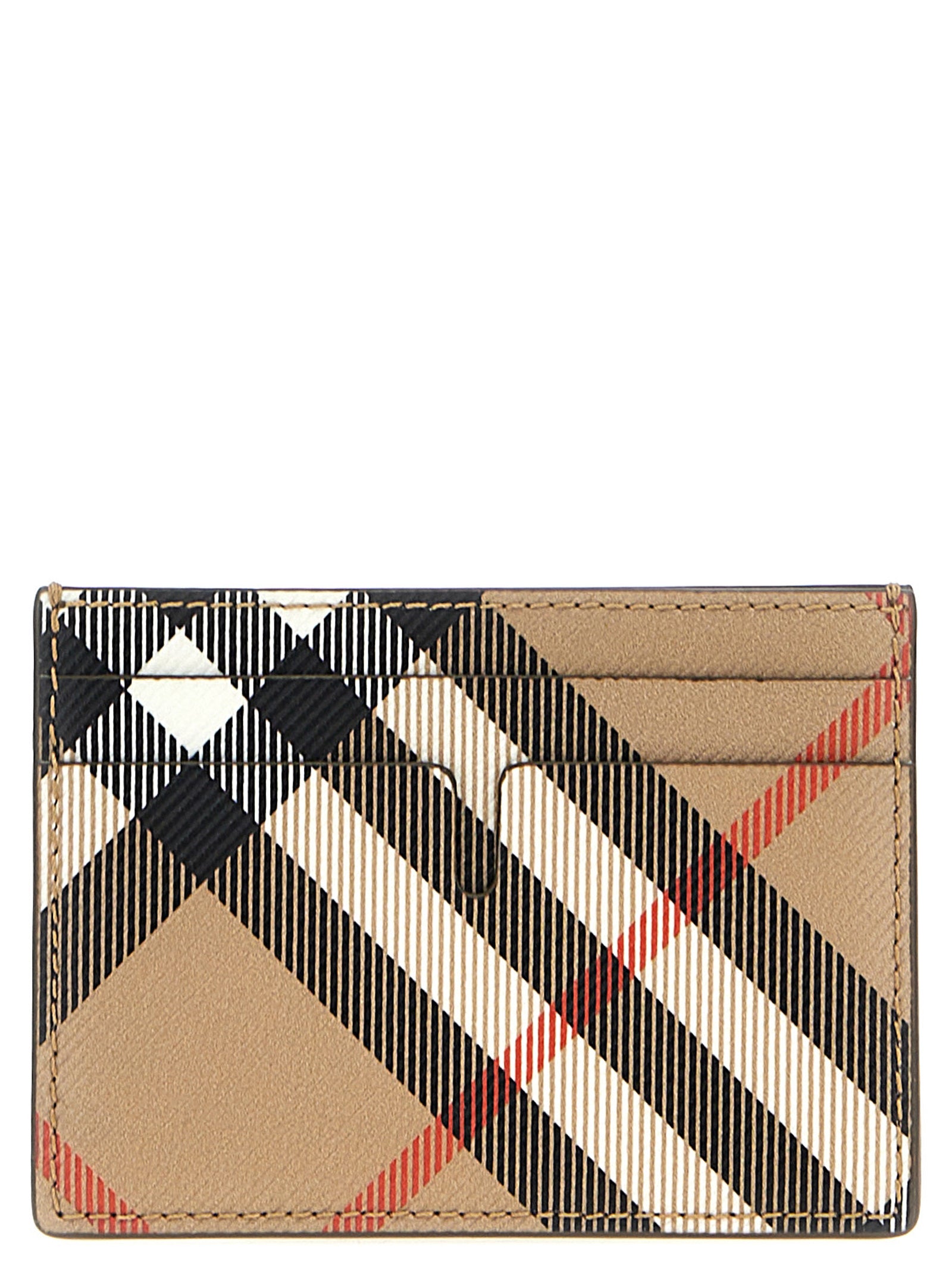 Burberry-Check Card Holder Portafogli Beige-Uomo