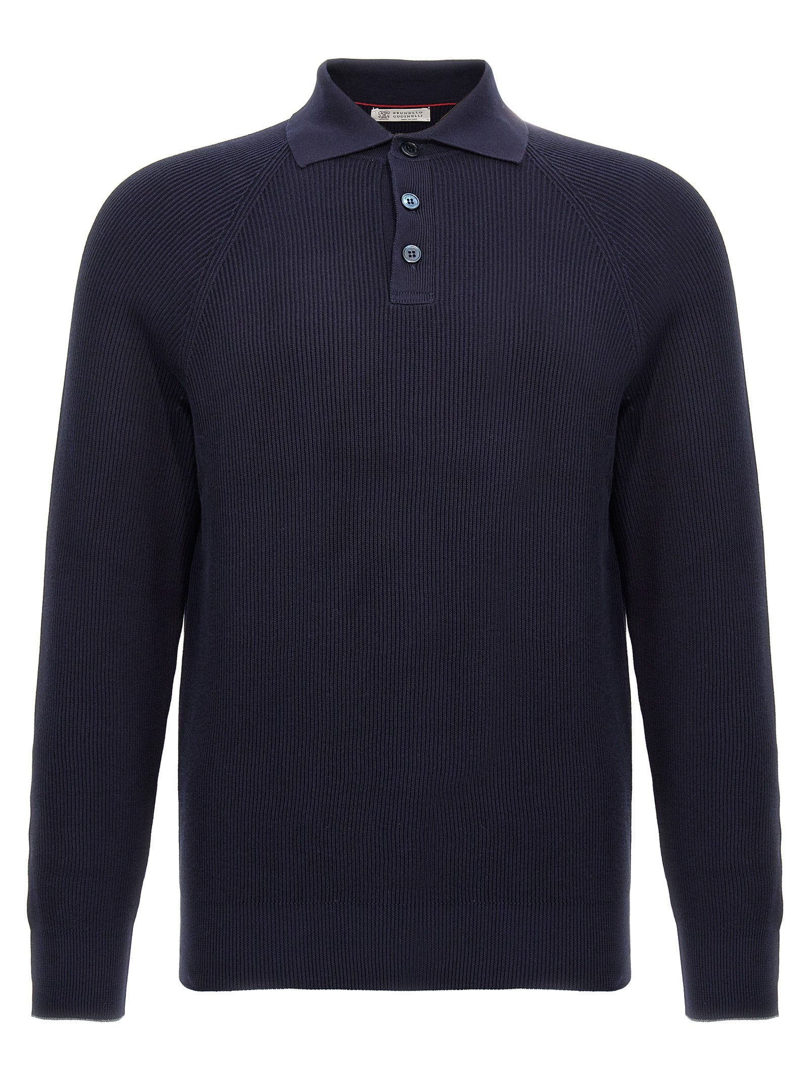 Brunello Cucinelli-Ribbed Shirt Polo Blu-Uomo