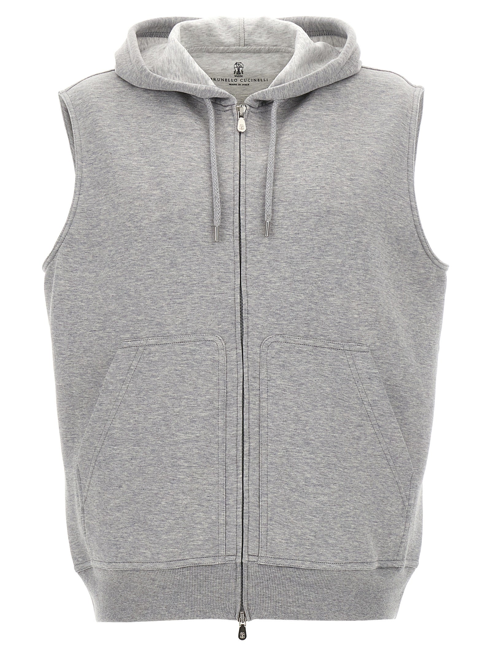 Brunello Cucinelli-Hooded Vest Gilet Grigio-Uomo