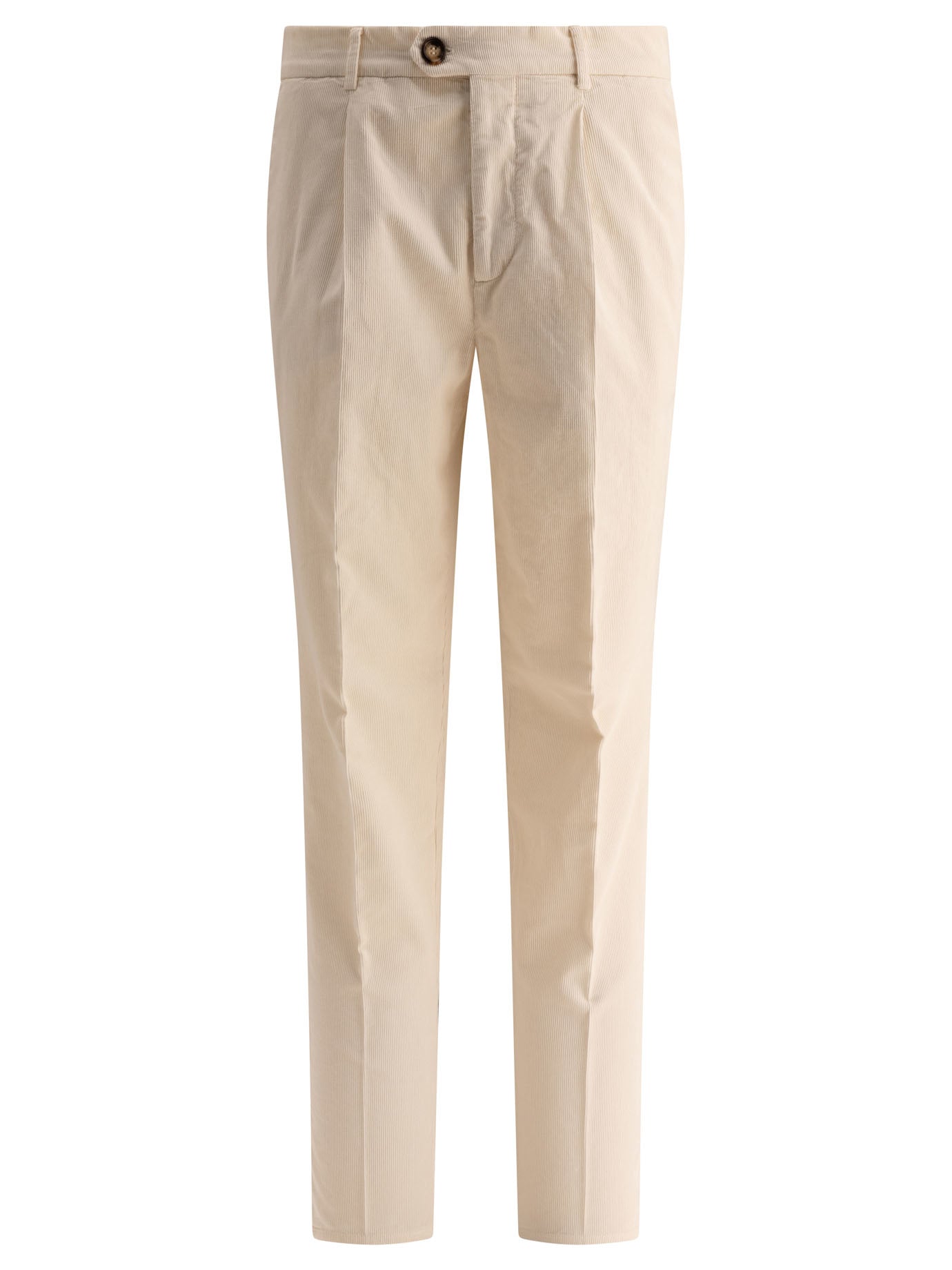 Brunello Cucinelli-Garment-Dyed Leisure Fit With Pleats Trousers Bianco-Uomo