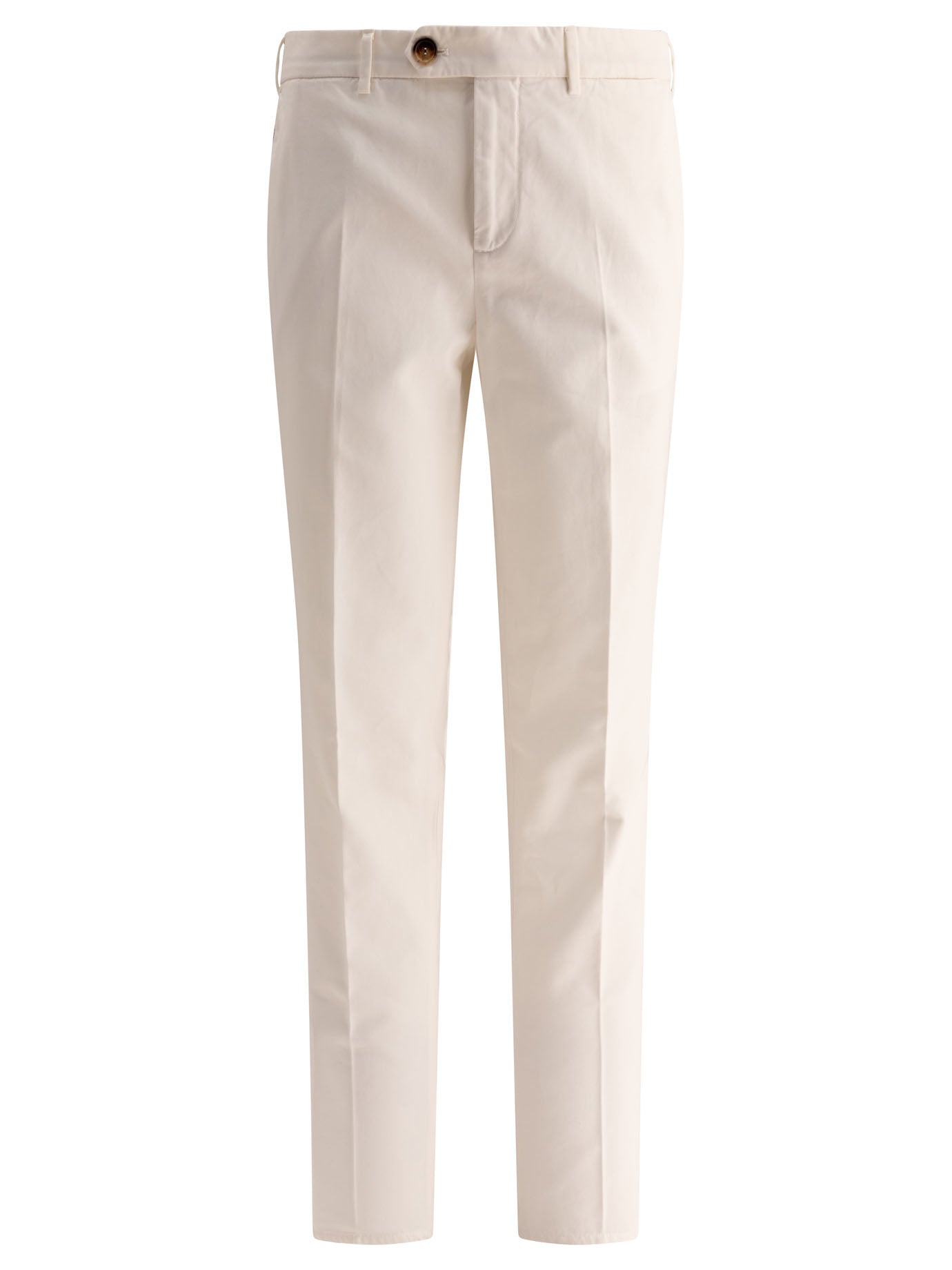 Brunello Cucinelli-Garment-Dyed In Twisted Cotton Gabardine Trousers Bianco-Uomo