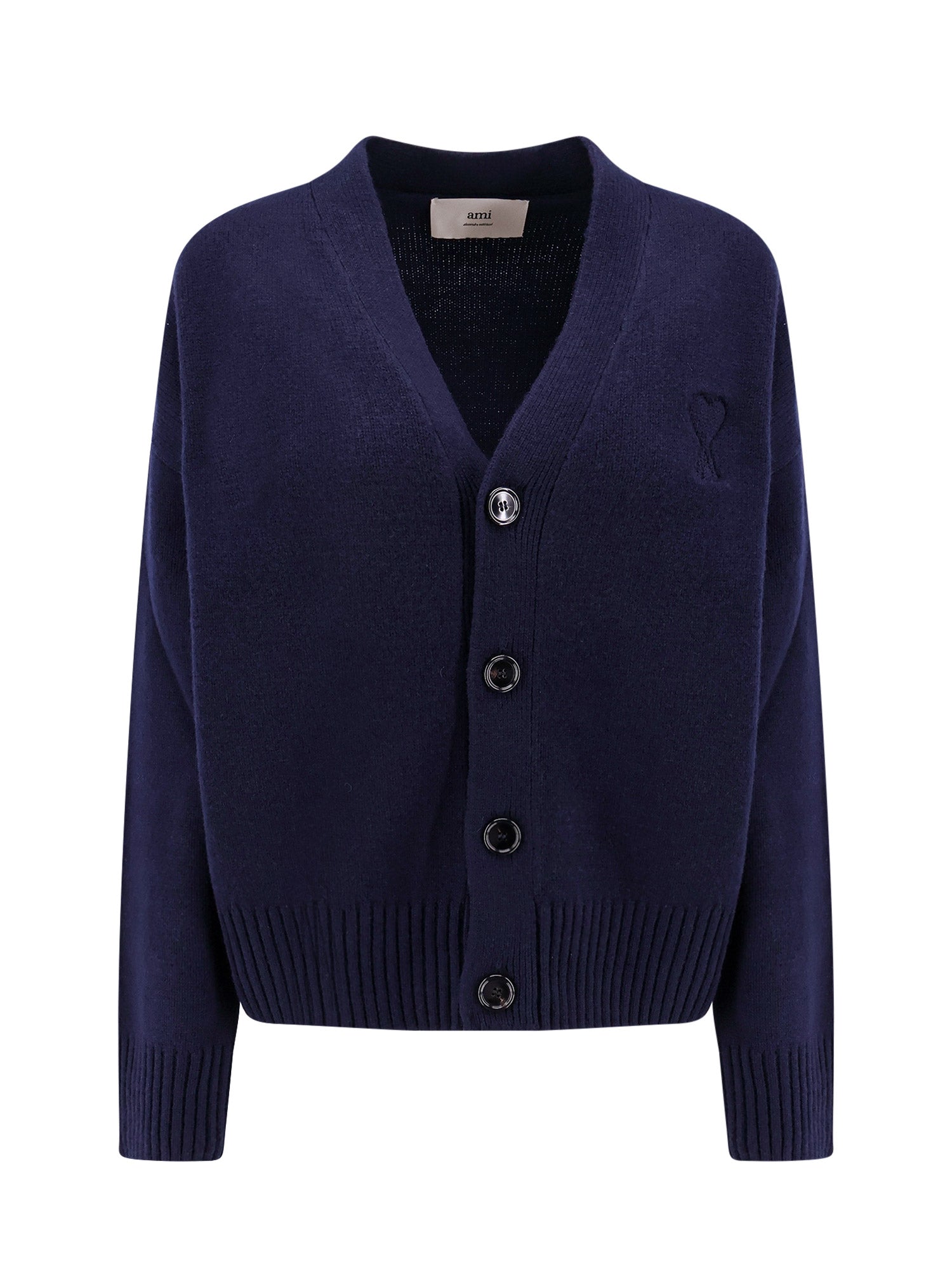 Ami Paris-Cardigan in lana merino extrafine e cashmere con logo ricamato-Donna