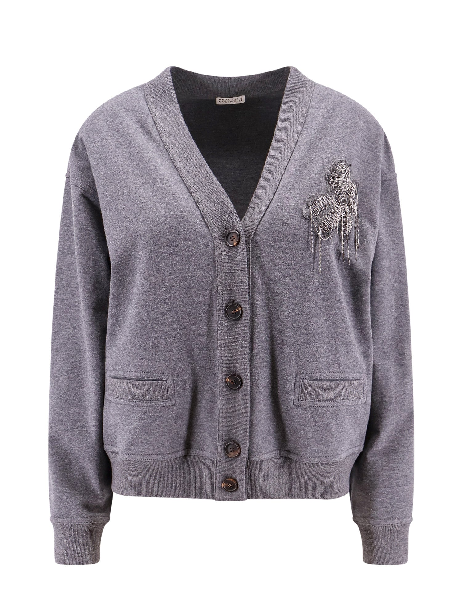 Brunello Cucinelli-Cardigan in cotone con dettaglio Monile-Donna