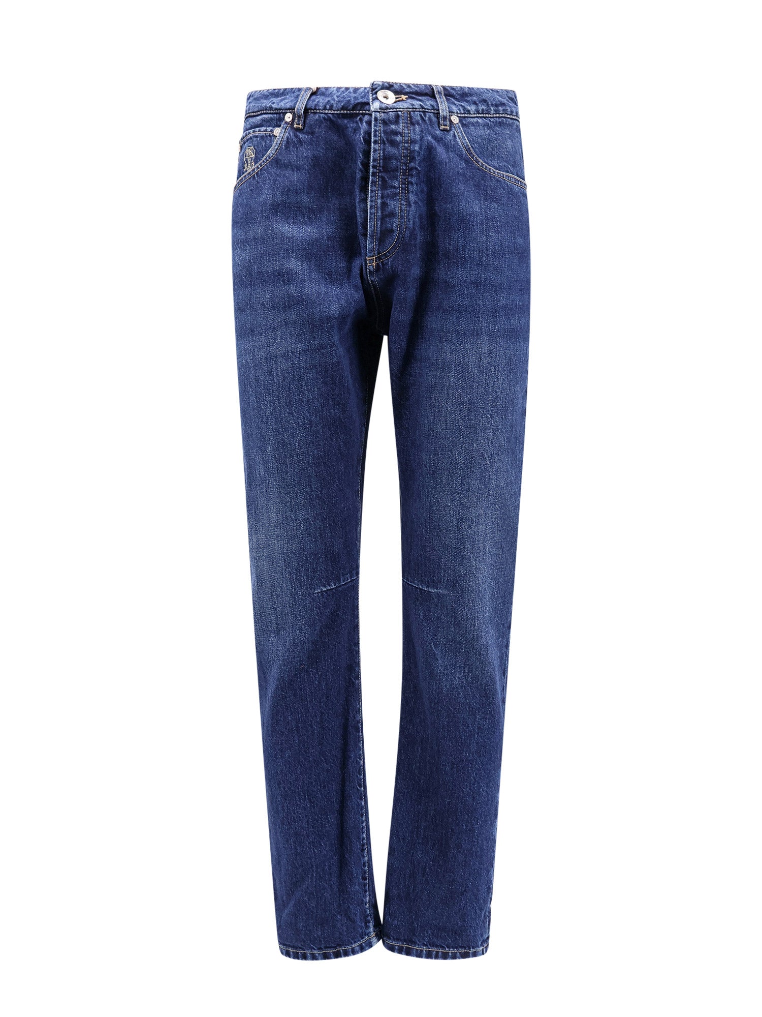 Brunello Cucinelli-Jeans Leisure Fit con ricamo logo-Uomo