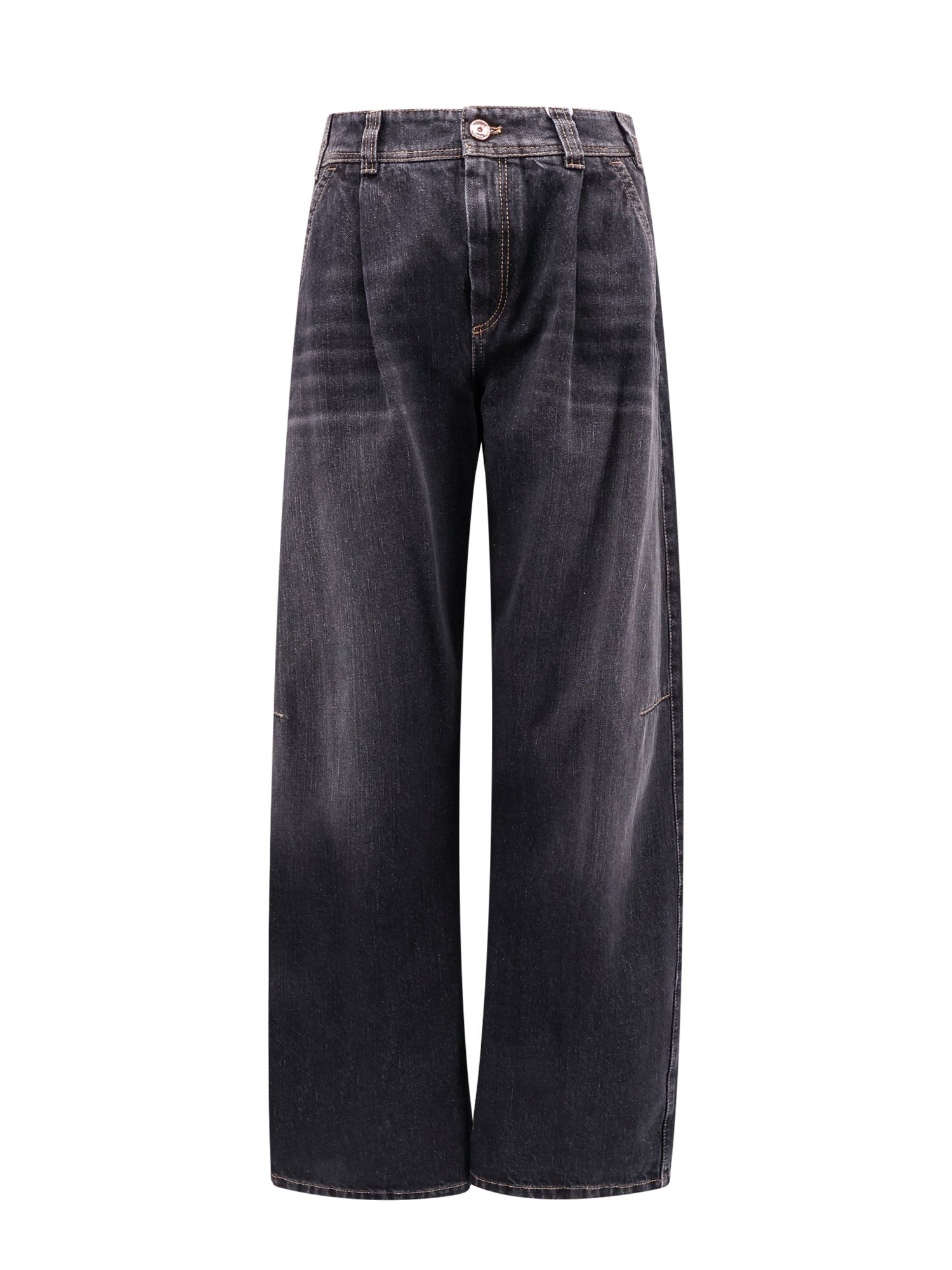 Brunello Cucinelli-Pantalone black denim con pinces-Donna