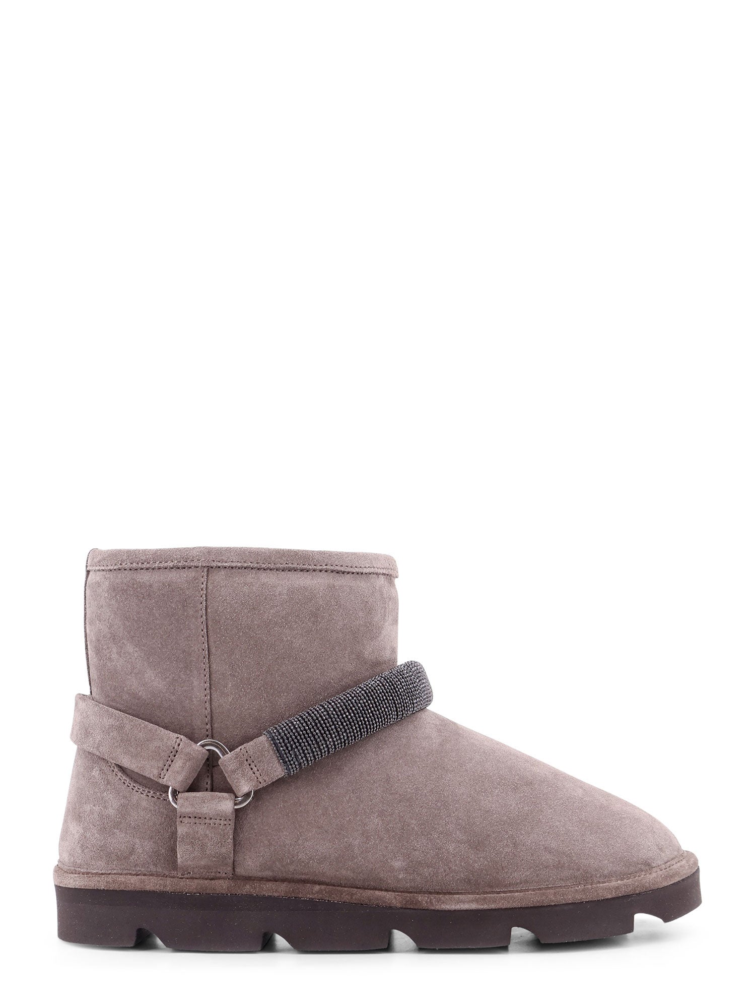 Brunello Cucinelli-Stivaletti in suede con Precious Ribbed Strap-Donna