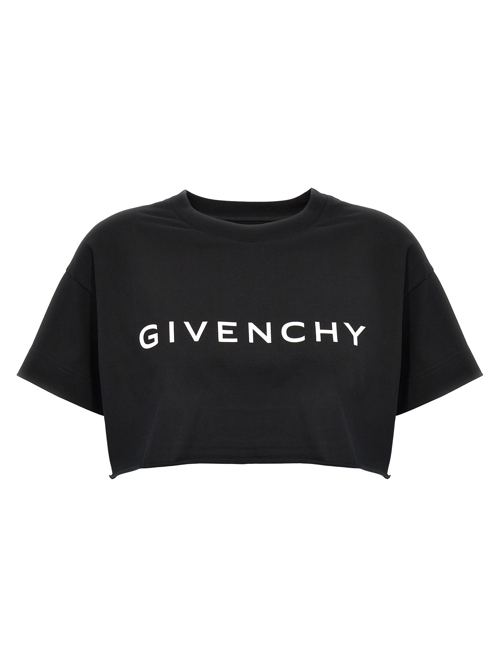 Givenchy-Logo Print Cropped T Shirt Bianco/Nero-Donna