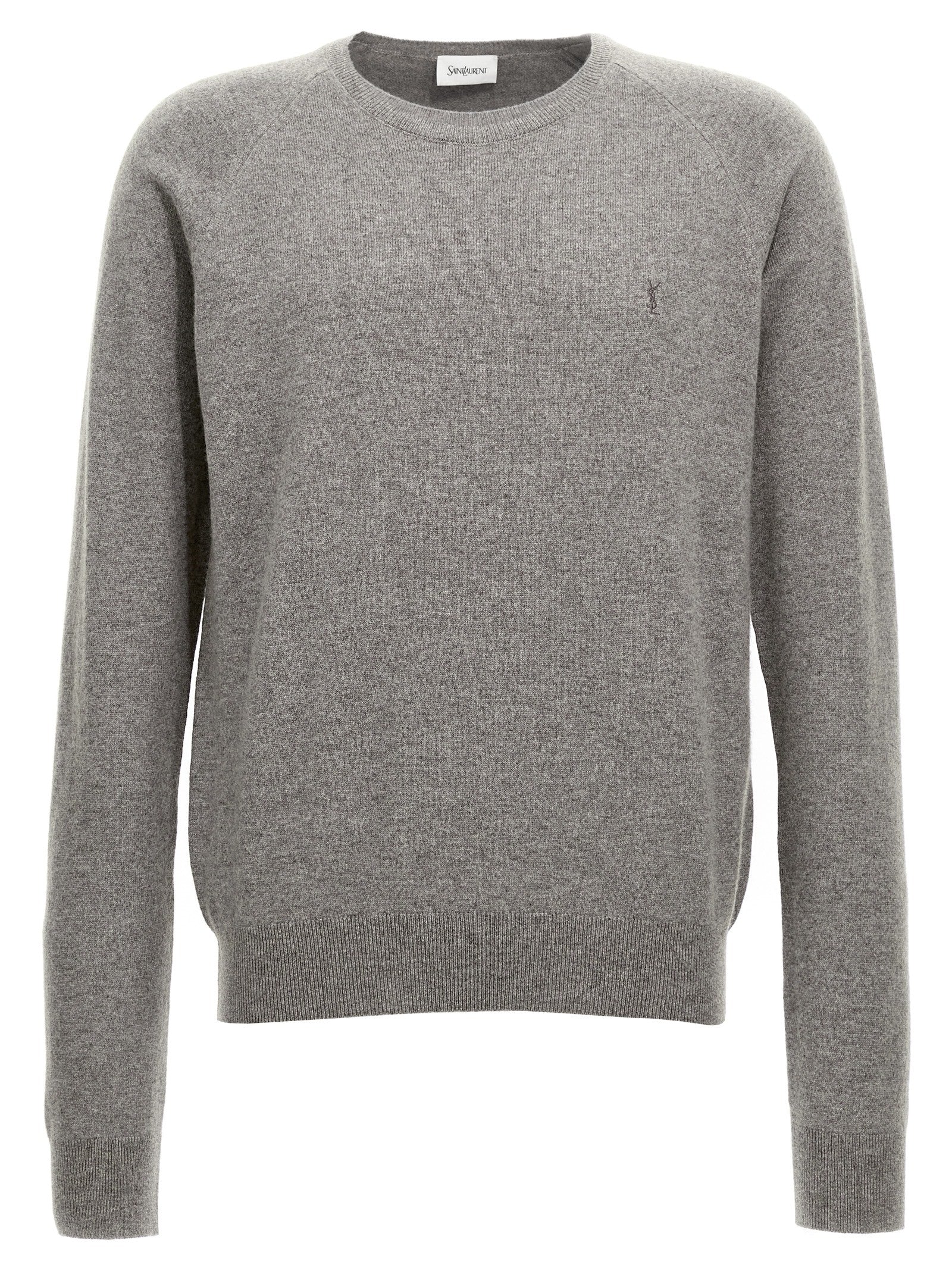 Saint Laurent-Logo Embroidery Sweater Maglioni Grigio-Uomo