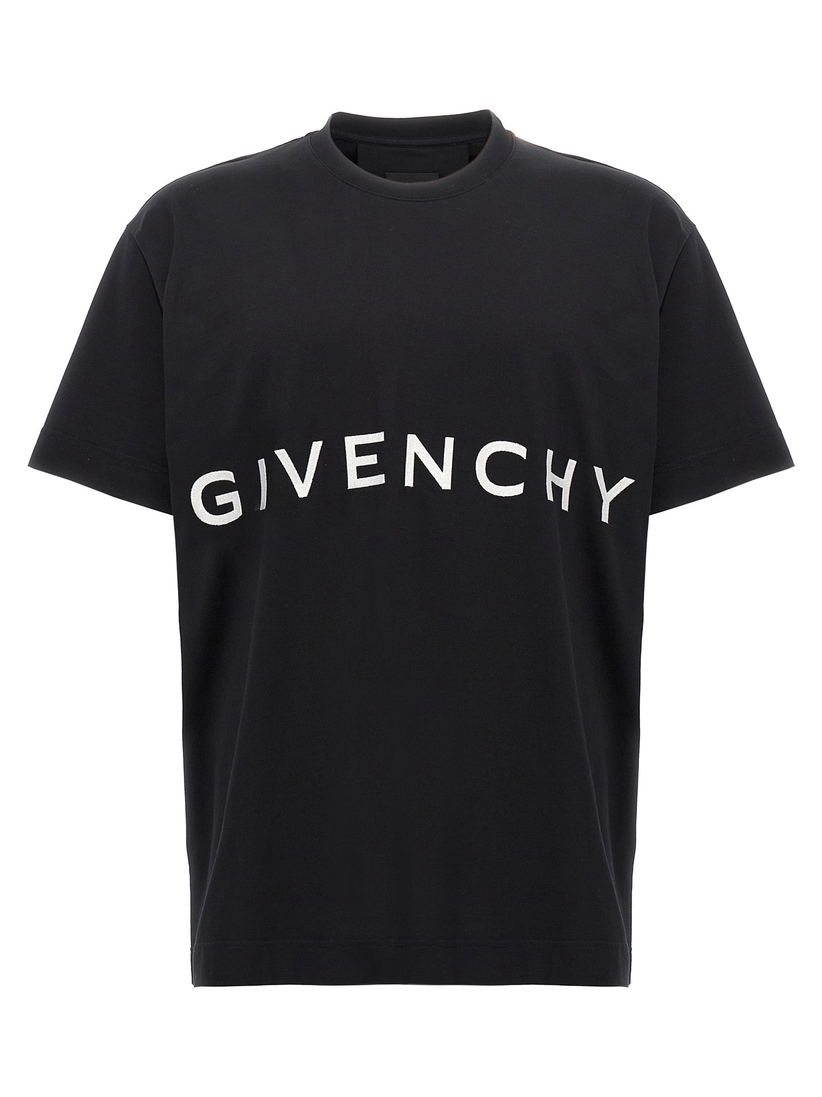 Givenchy-Logo Embroidery T Shirt Bianco/Nero-Uomo