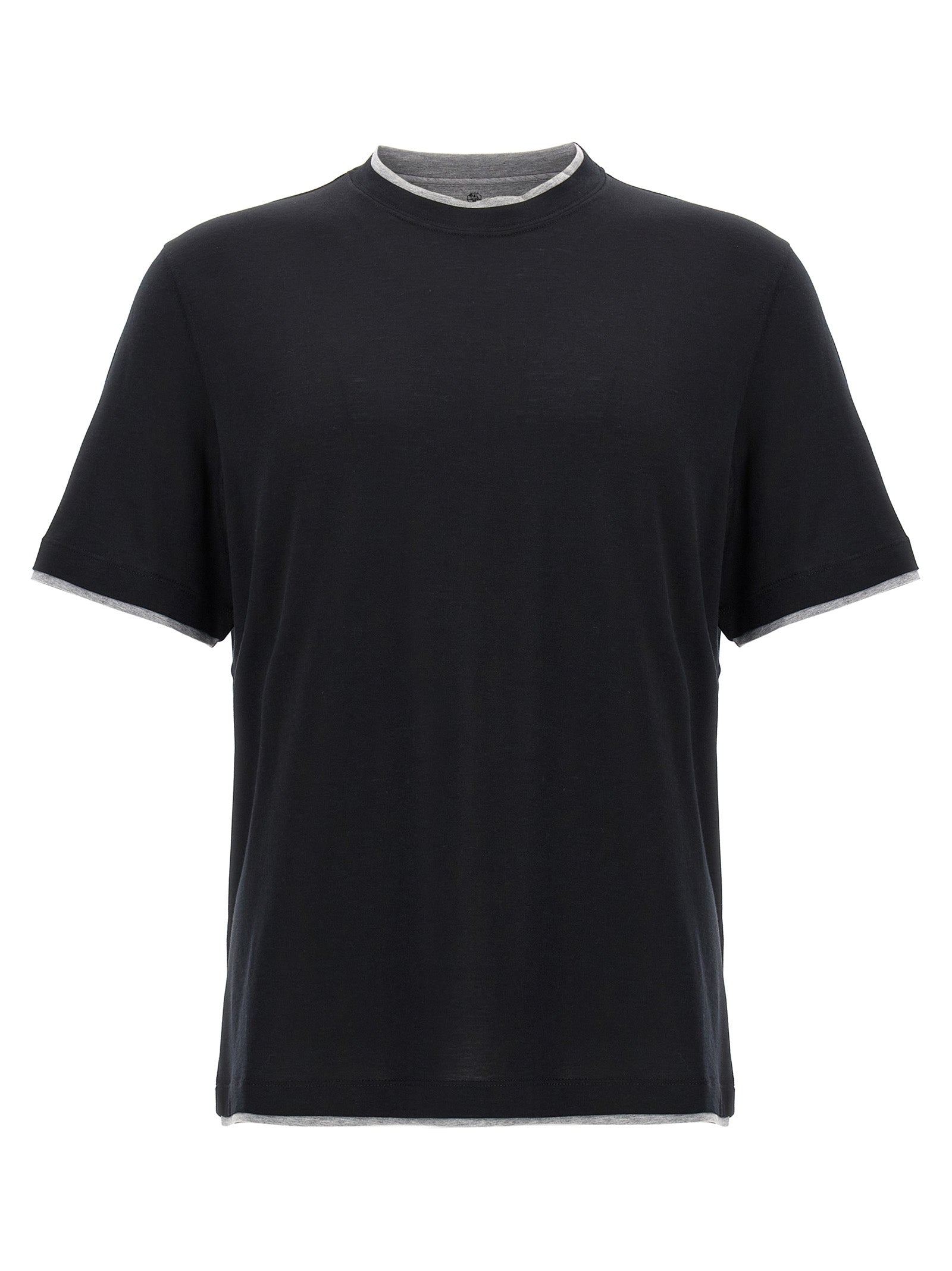 Brunello Cucinelli-Layered T Shirt Nero-Uomo