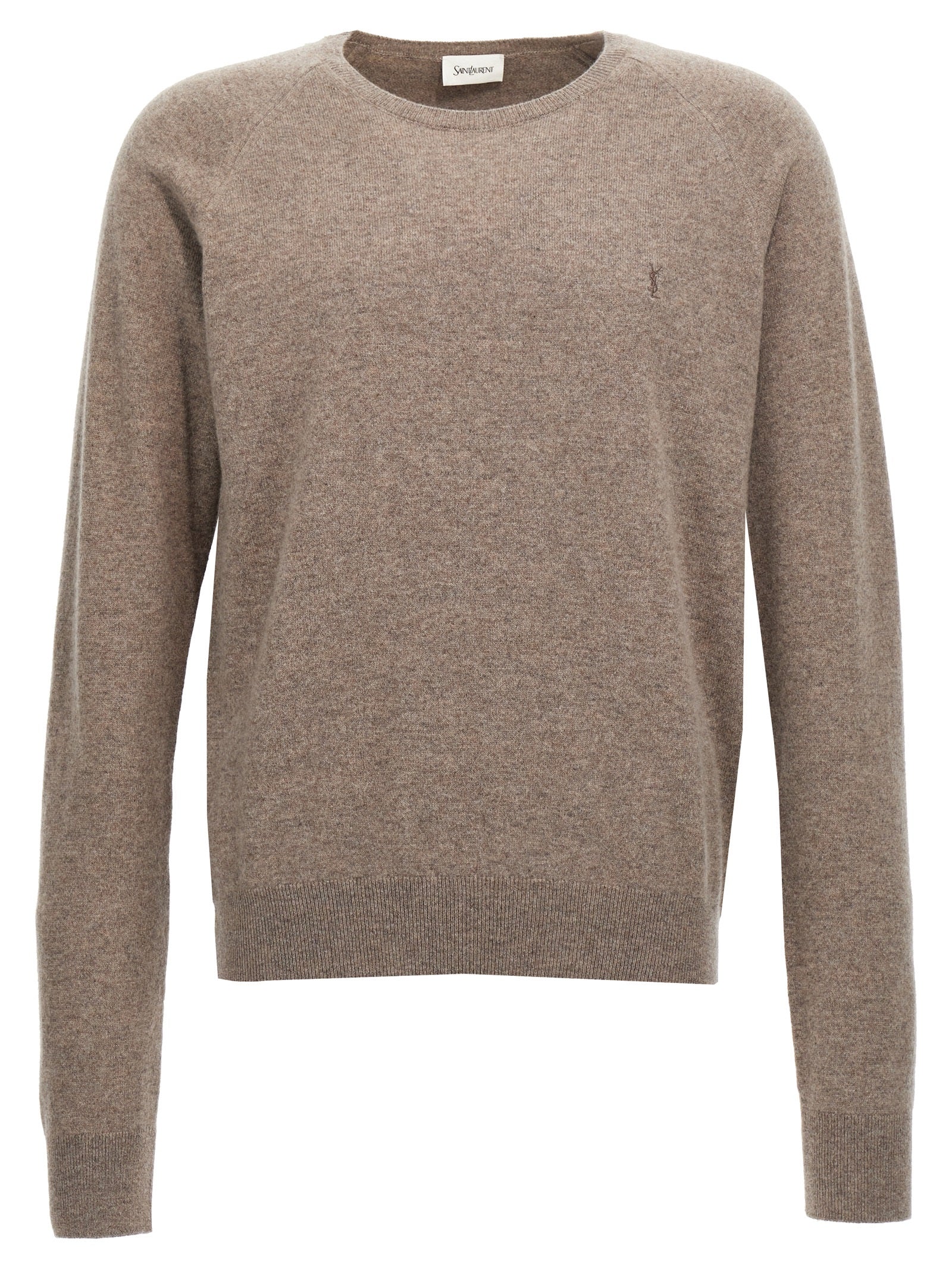 Saint Laurent-Logo Embroidery Sweater Maglioni Beige-Uomo