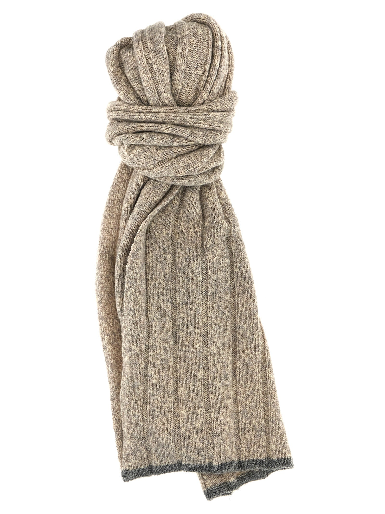 Brunello Cucinelli-Ribbed Scarf Sciarpe Grigio-Uomo