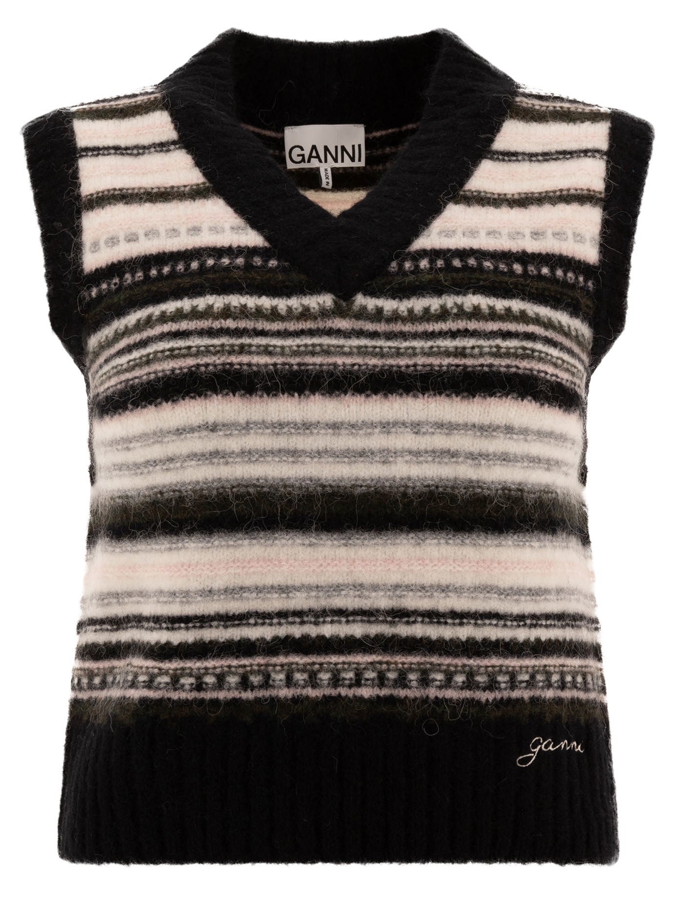 Ganni-Fair Isle Knitwear Nero-Donna