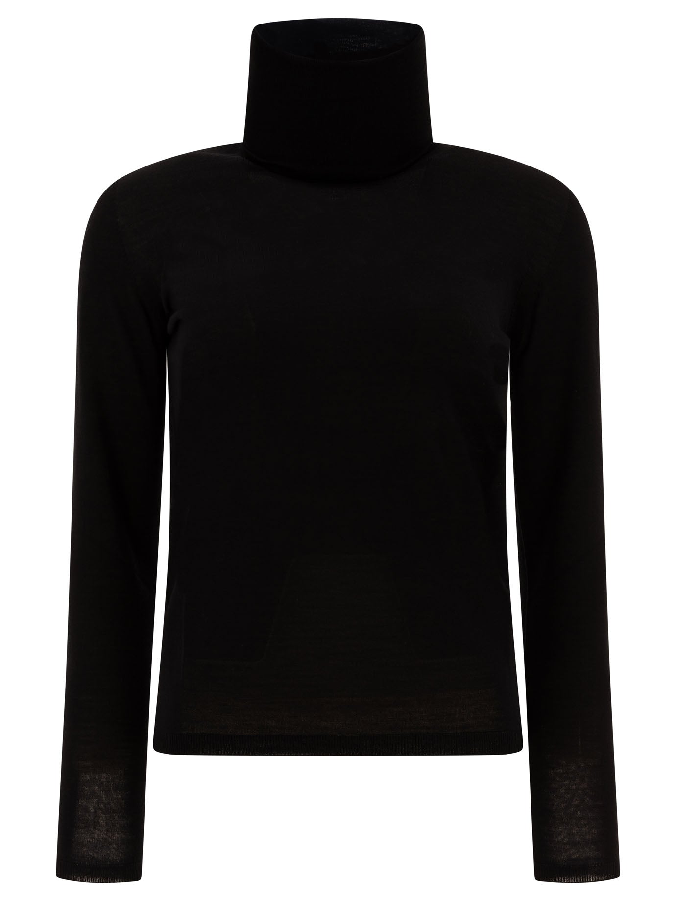 Max Mara-Wool Turtleneck Sweater Knitwear Nero-Donna