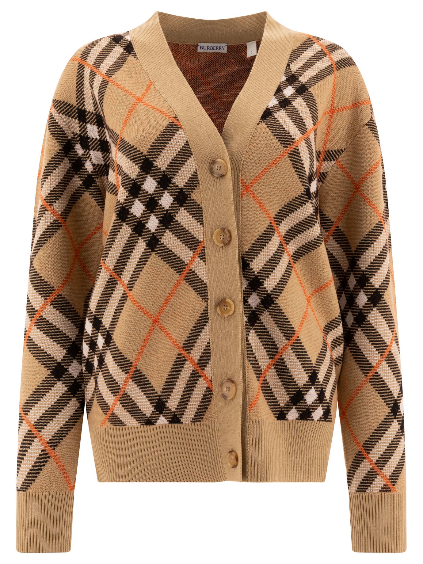 Burberry-Wool-Blend Check Cardigan Knitwear Beige-Donna