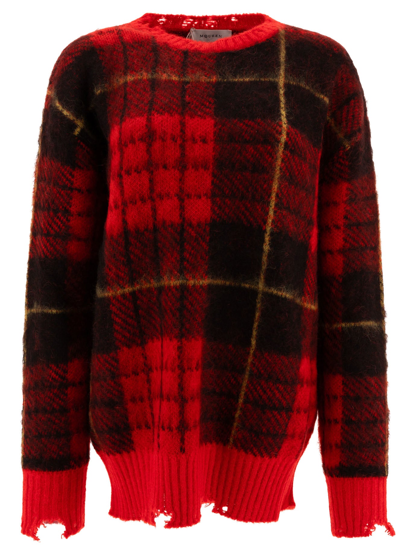 Alexander Mcqueen-Tartan Distressed Knitwear Rosso-Uomo