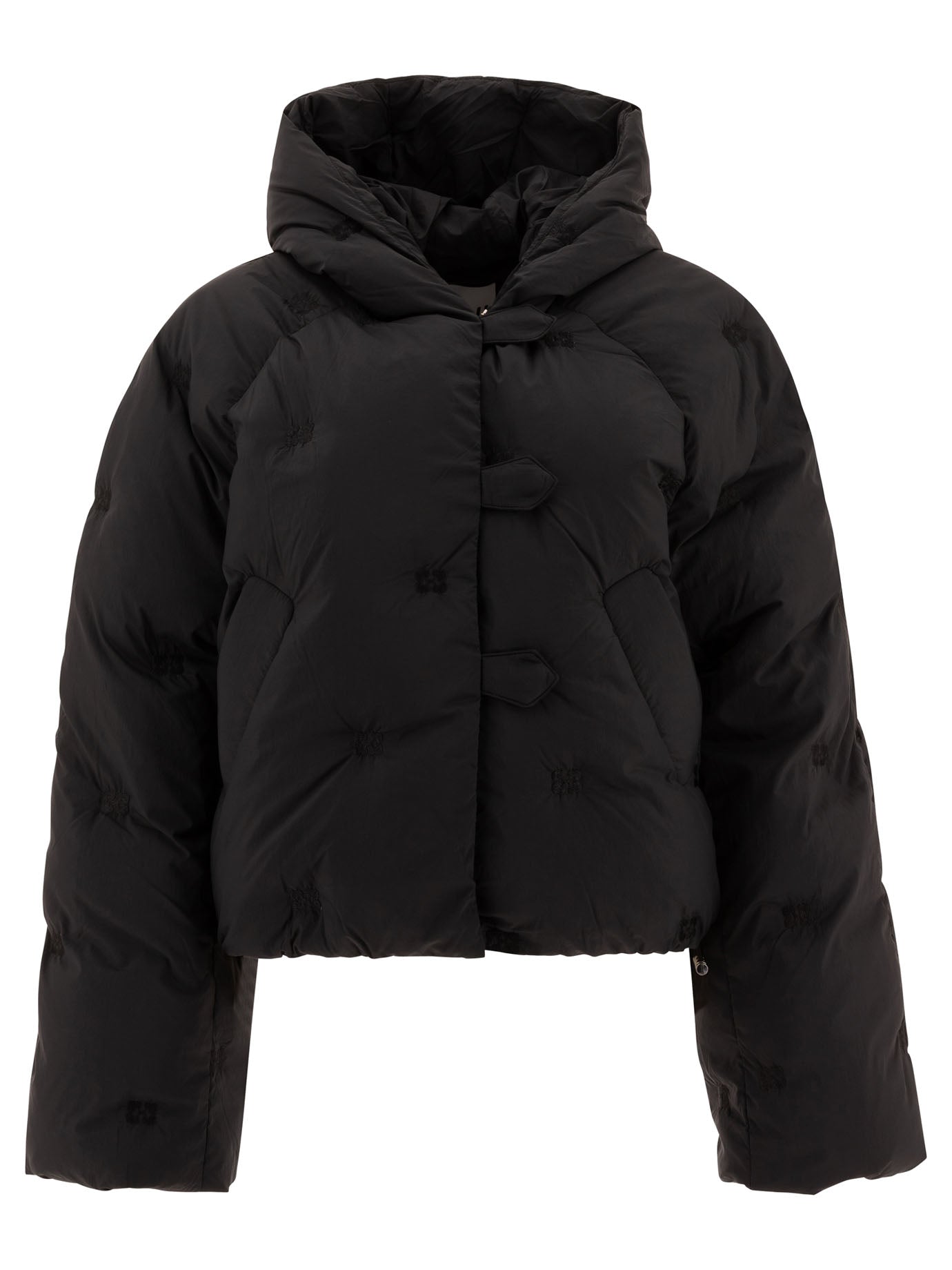 Ganni-Down Jacket With Embroidered Monogram Giacche Nero-Donna