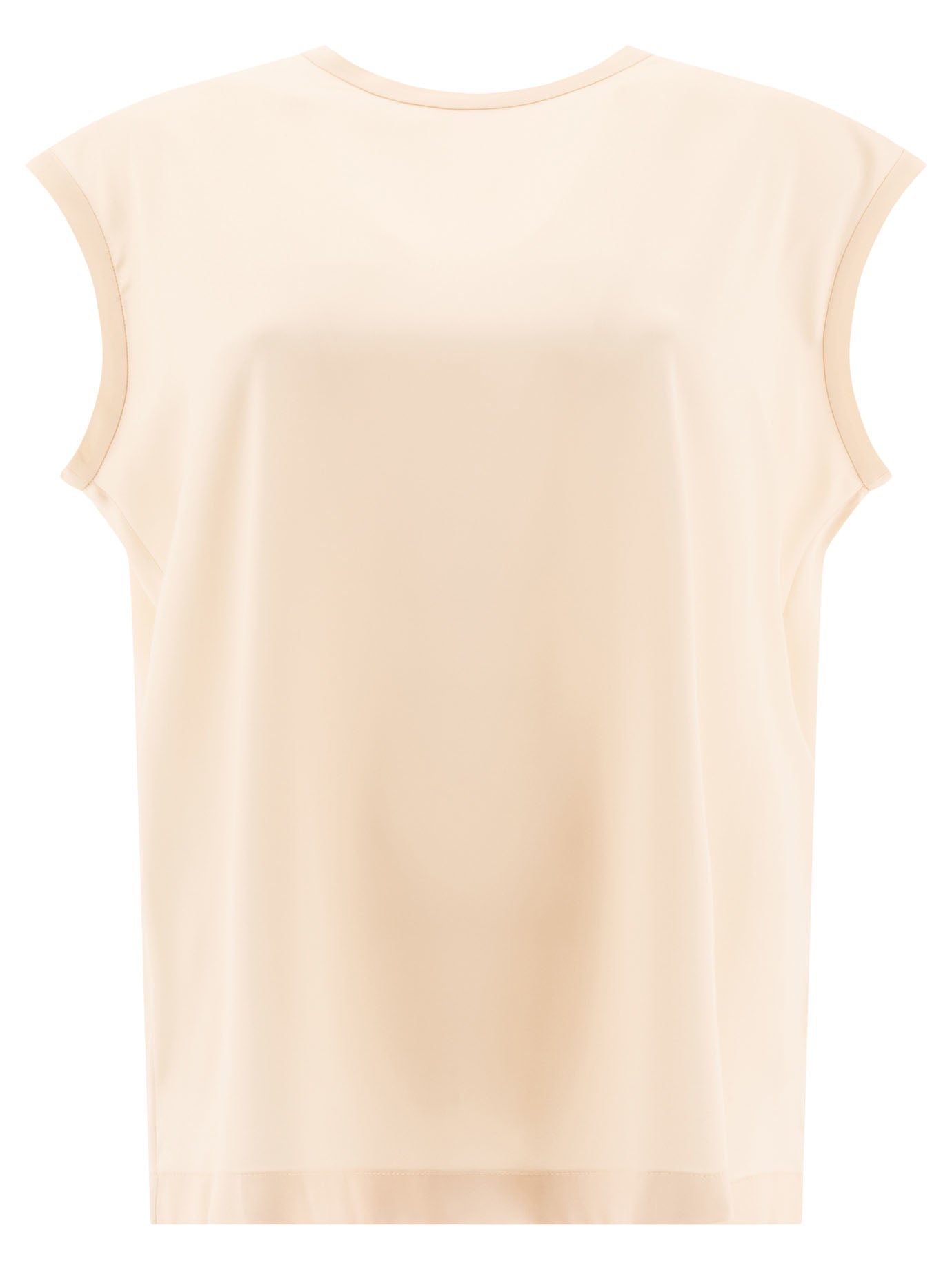 Brunello Cucinelli-Stretch Silk Satin T-Shirt With Monili T-Shirts Beige-Donna