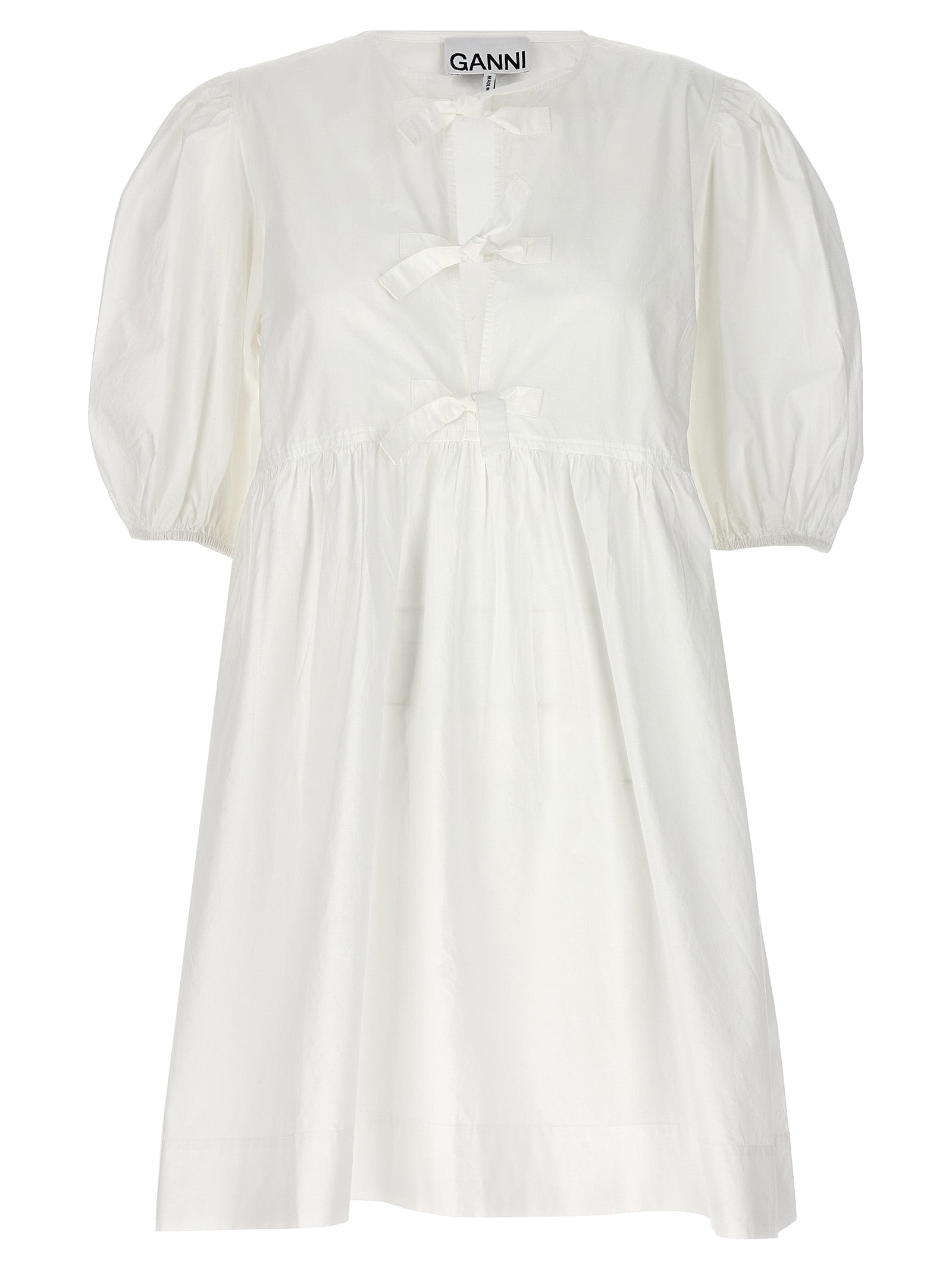 Ganni-Knot Poplin Dress Abiti Bianco-Donna