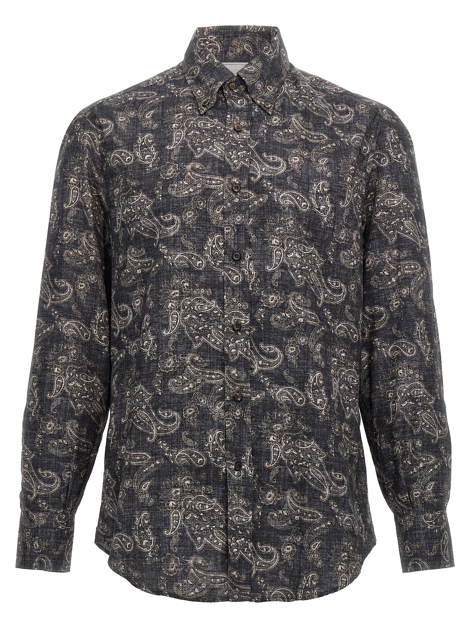 Brunello Cucinelli-Paisley Shirt Camicie Blu-Uomo