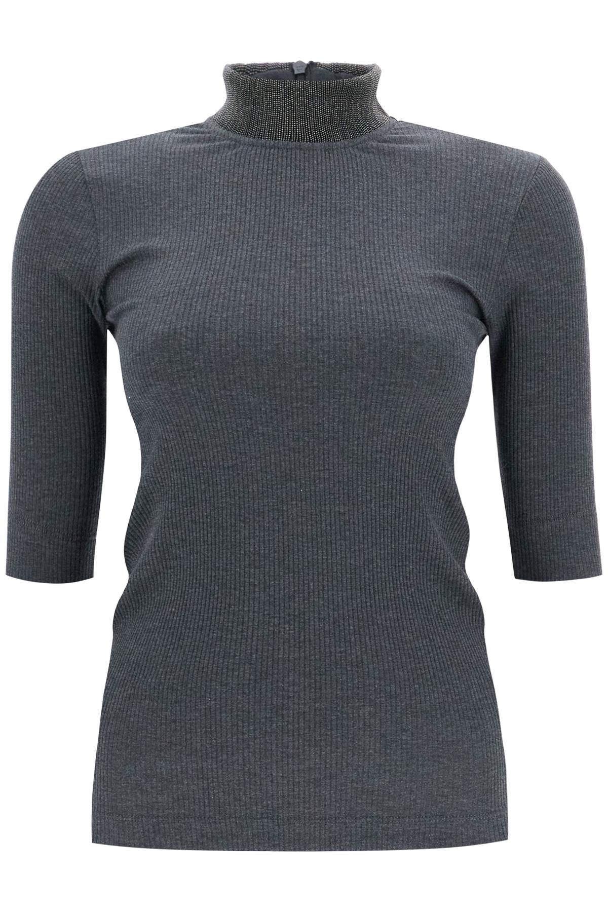 Brunello Cucinelli-T Shirt Con Precious Ribbed Collar-Donna