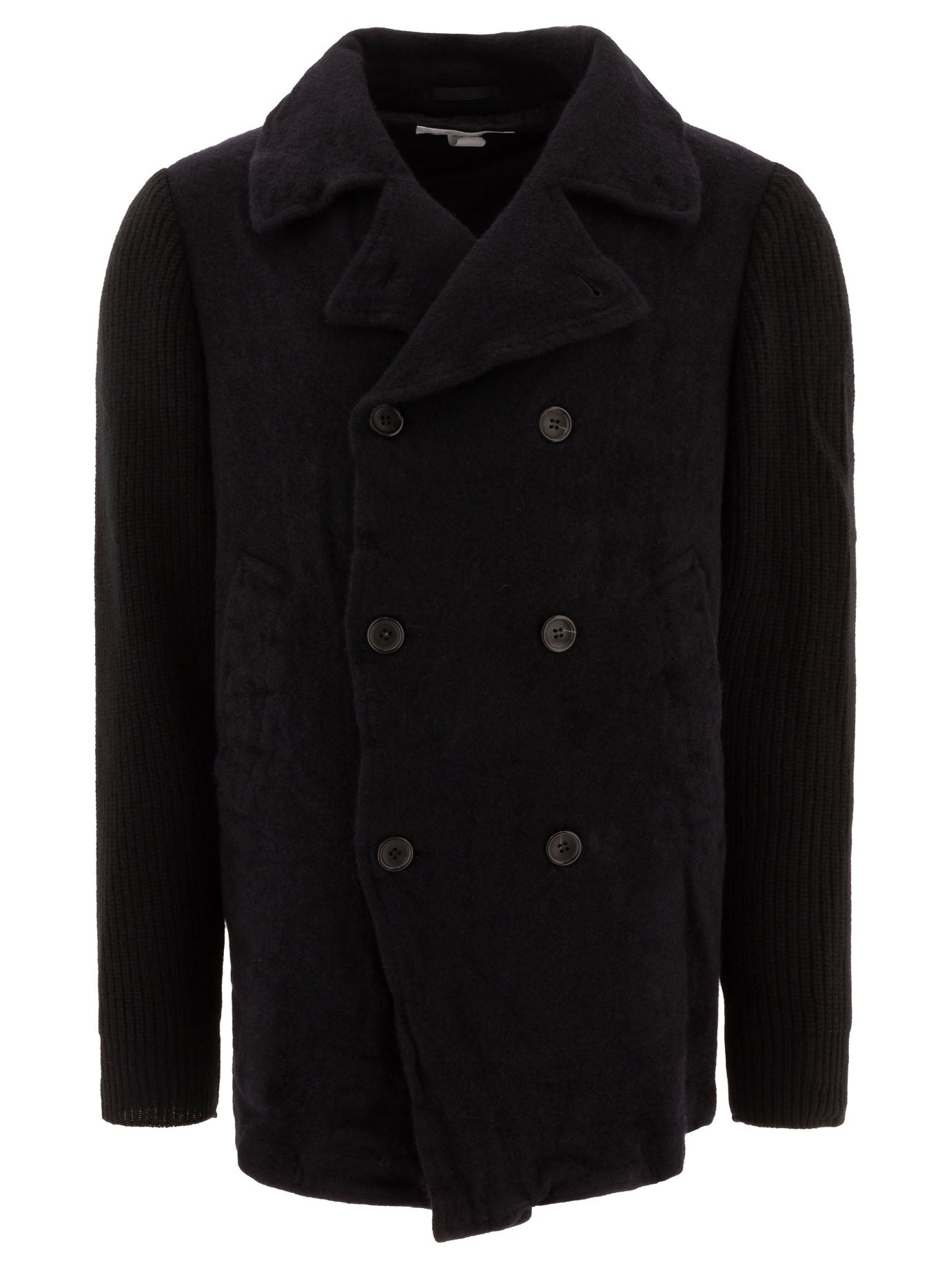 Comme Des GarçOns Shirt-Double-Breasted Coat With Knit Sleeves Coats Blu-Uomo