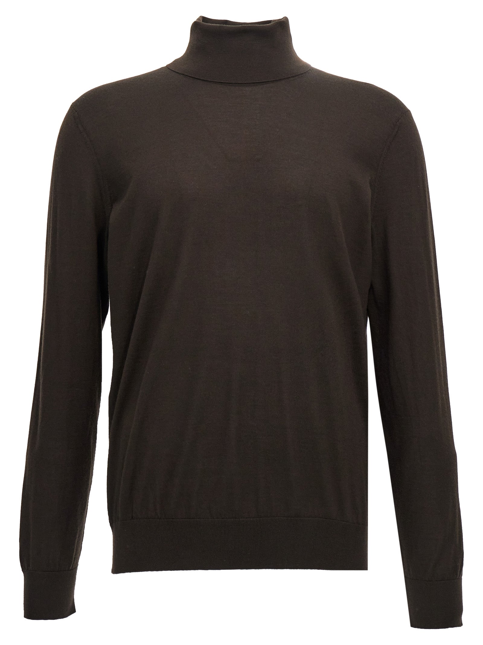 Zegna-Silk Cashmere Turtleneck Sweater Maglioni Marrone-Uomo