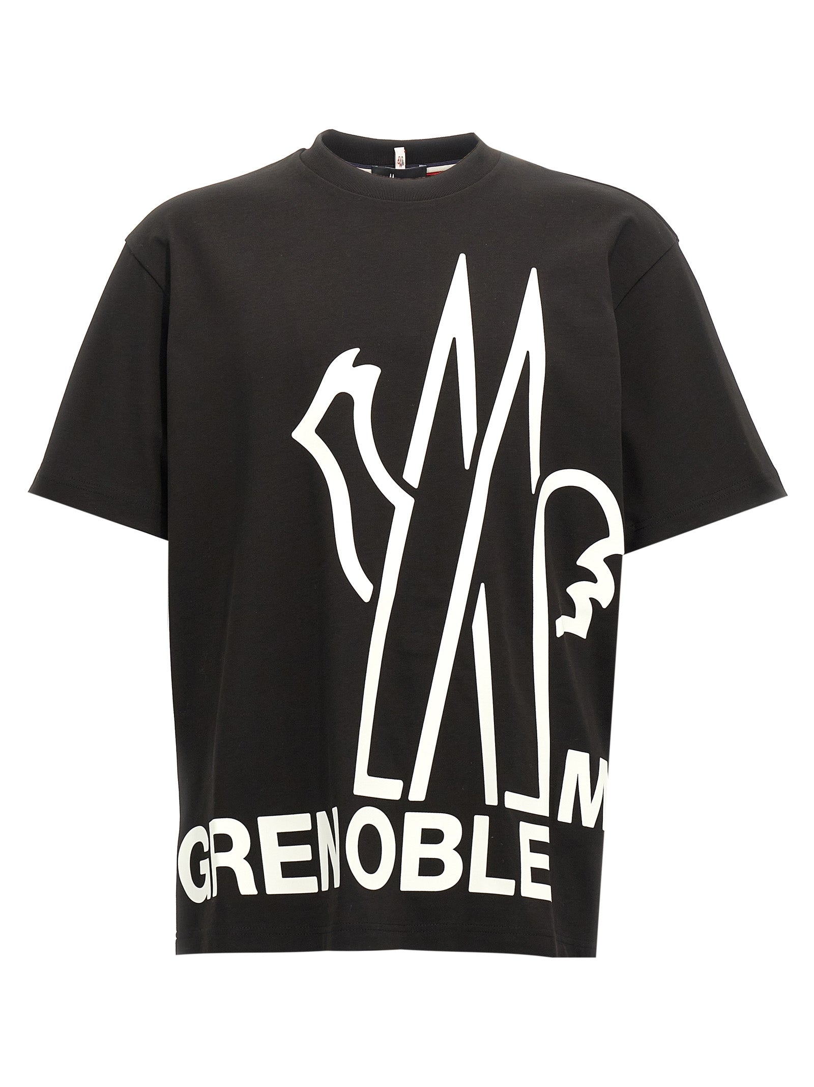 Moncler Grenoble-Logo Print T Shirt Bianco/Nero-Uomo