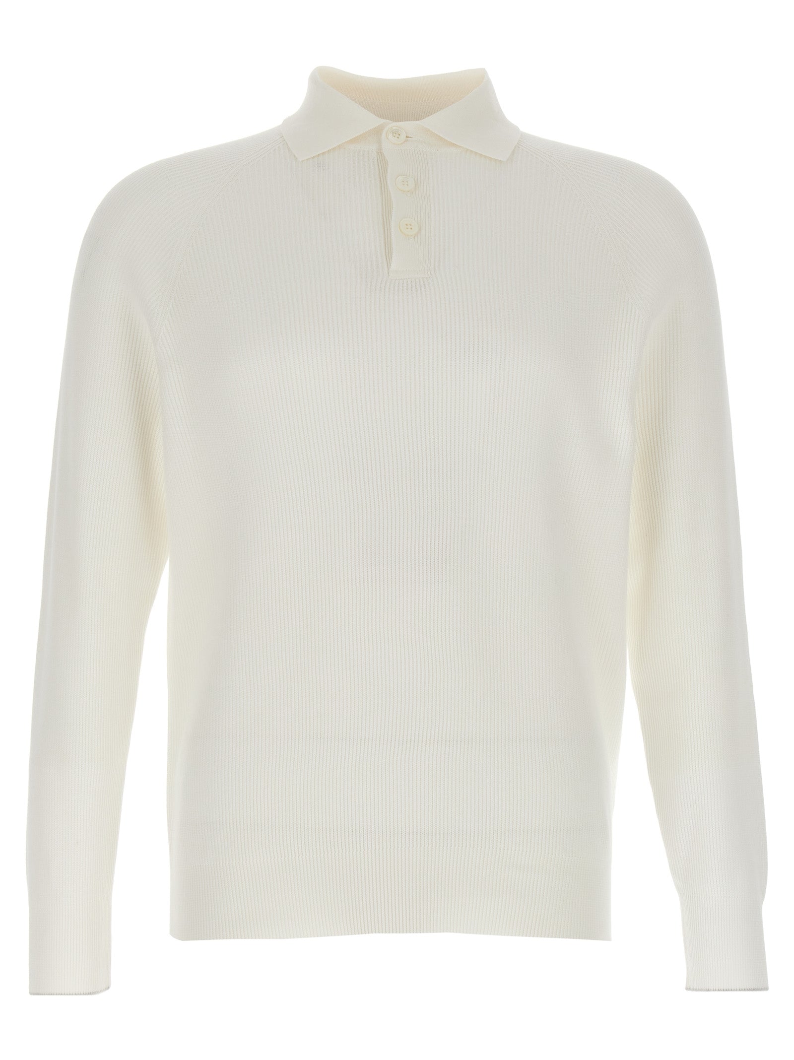 Brunello Cucinelli-Ribbed Shirt Polo Bianco-Uomo