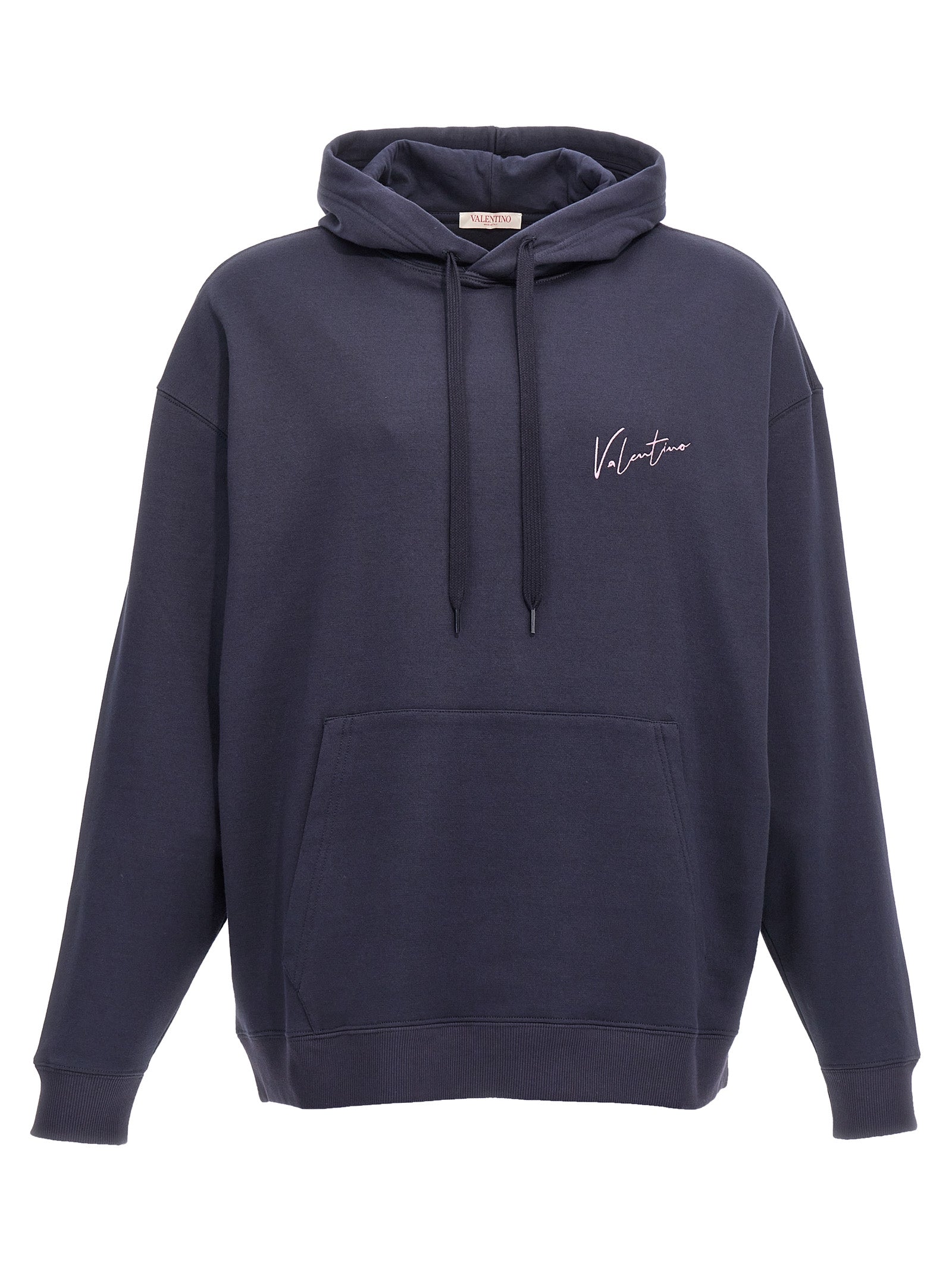 Valentino Garavani-Valentino Logo Embroidery Hoodie Felpe Blu-Uomo