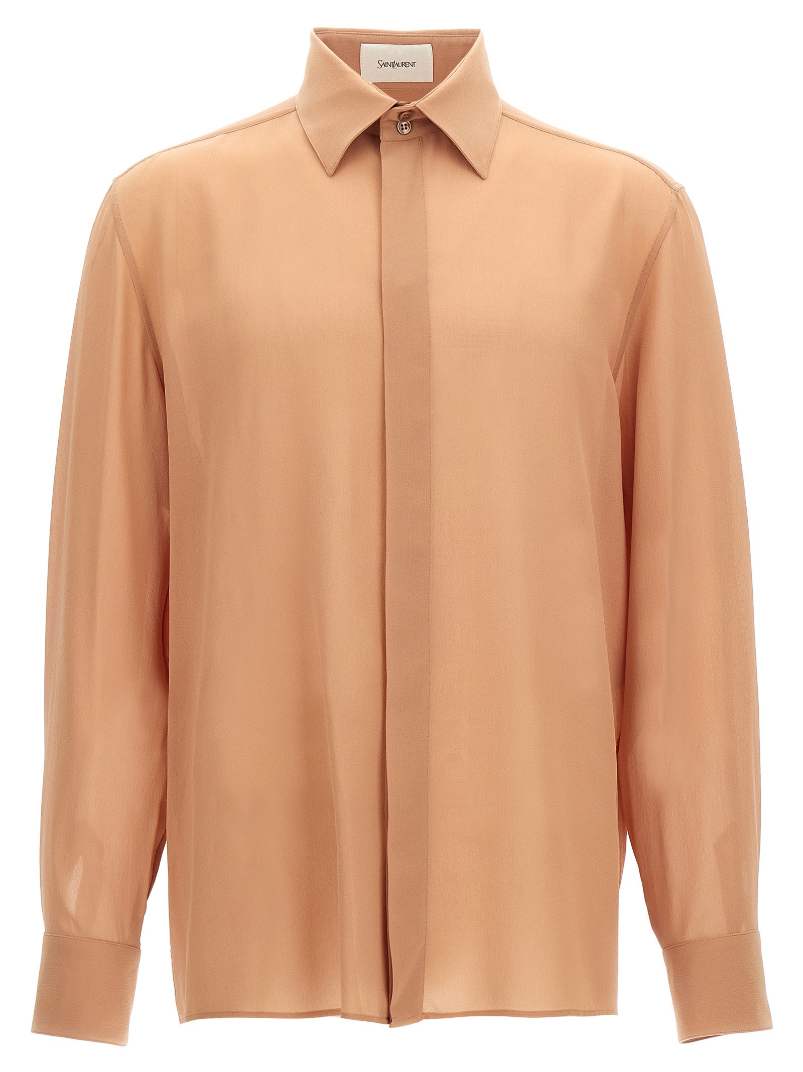 Saint Laurent-Crepe Muslin Shirt Camicie Beige-Uomo