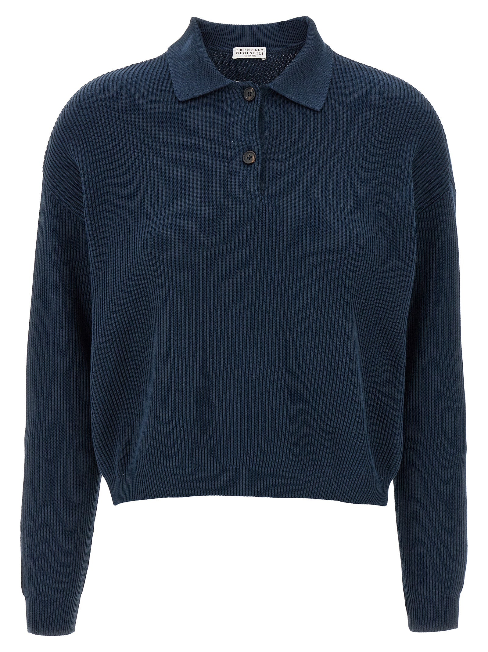 Brunello Cucinelli-Ribbed Sweater Maglioni Blu-Donna