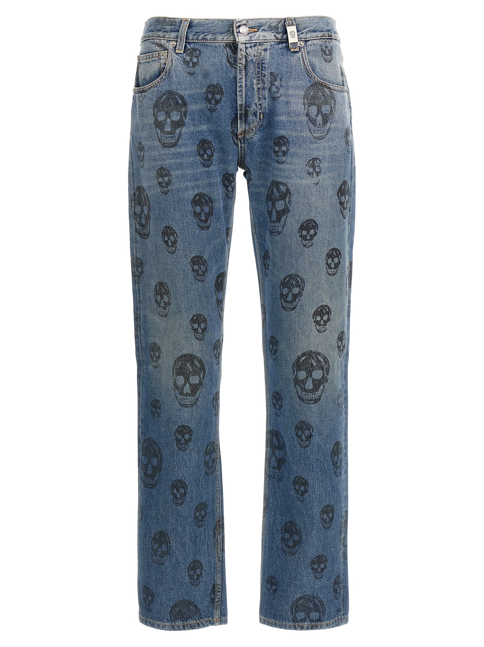 Alexander Mcqueen-Skull Print Jeans Blu-Uomo