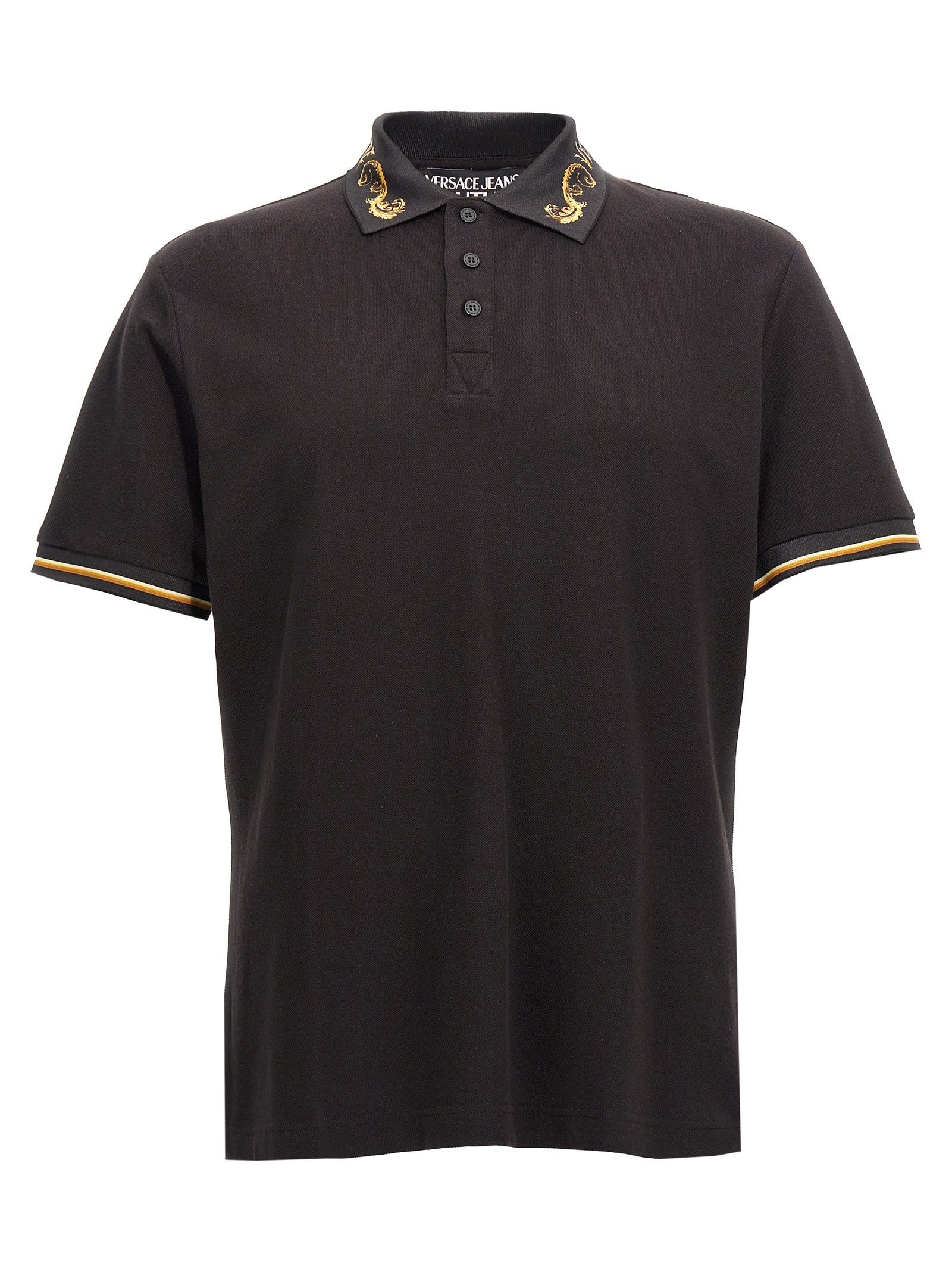 Versace Jeans Couture-Chromo Collar Polo Nero-Uomo